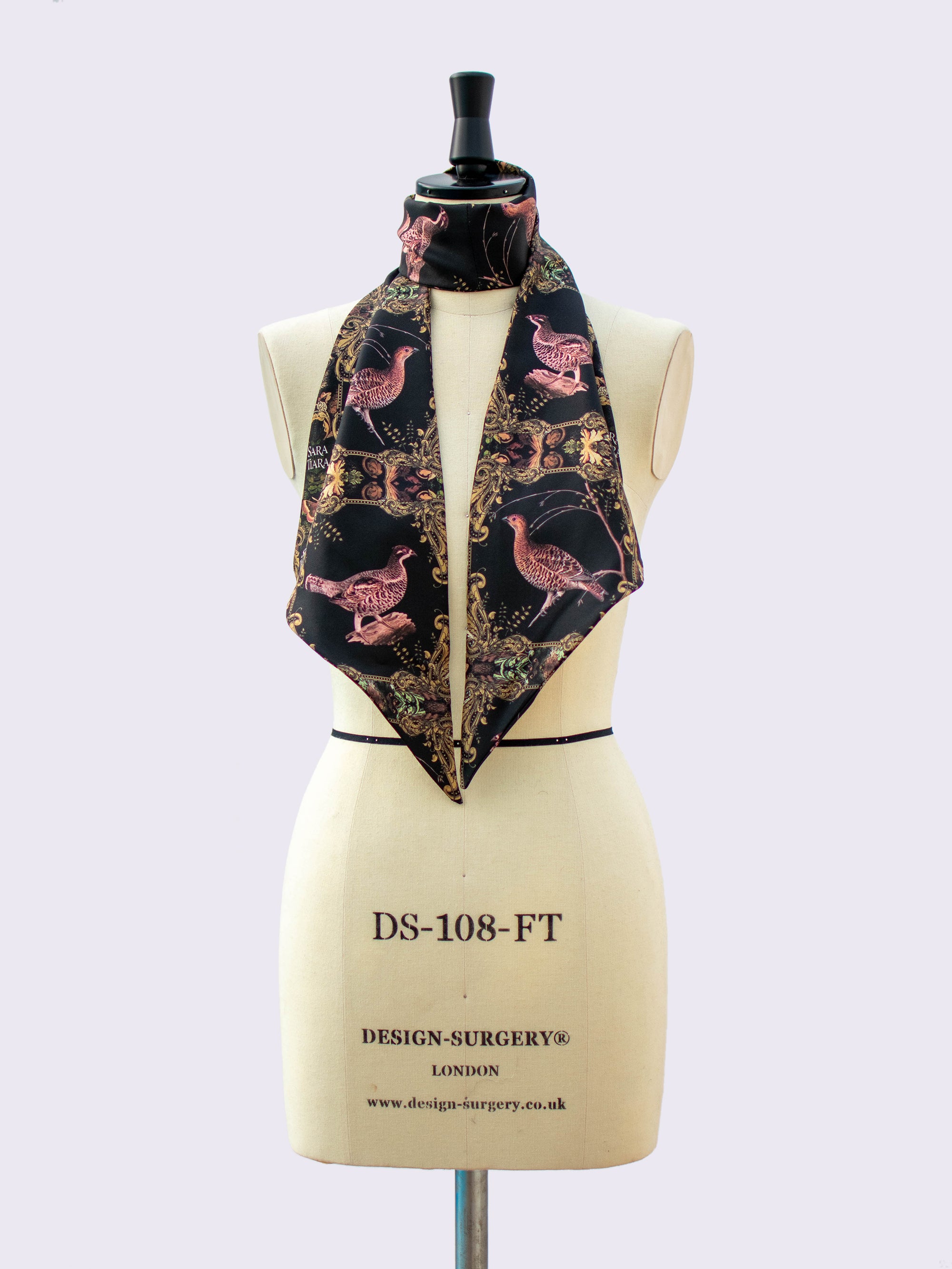 Elegant Silk Skinny Scarf with Grouse Print - Lightweight Fashion Accessory for Women - Perfect for Office, Party & Everyday Wear