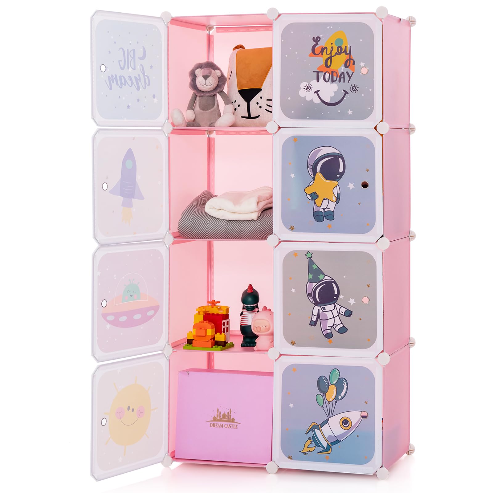 INFANS Kids Wardrobe & Closet Organizer - Portable Baby Dresser with 12 Storage Cubes & 2 Hanging Sections for Nursery, Bedroom (Pink, 8 Cubes) | Perfect for Toddler Clothes Storage, Toy Organization & Nursery Decor