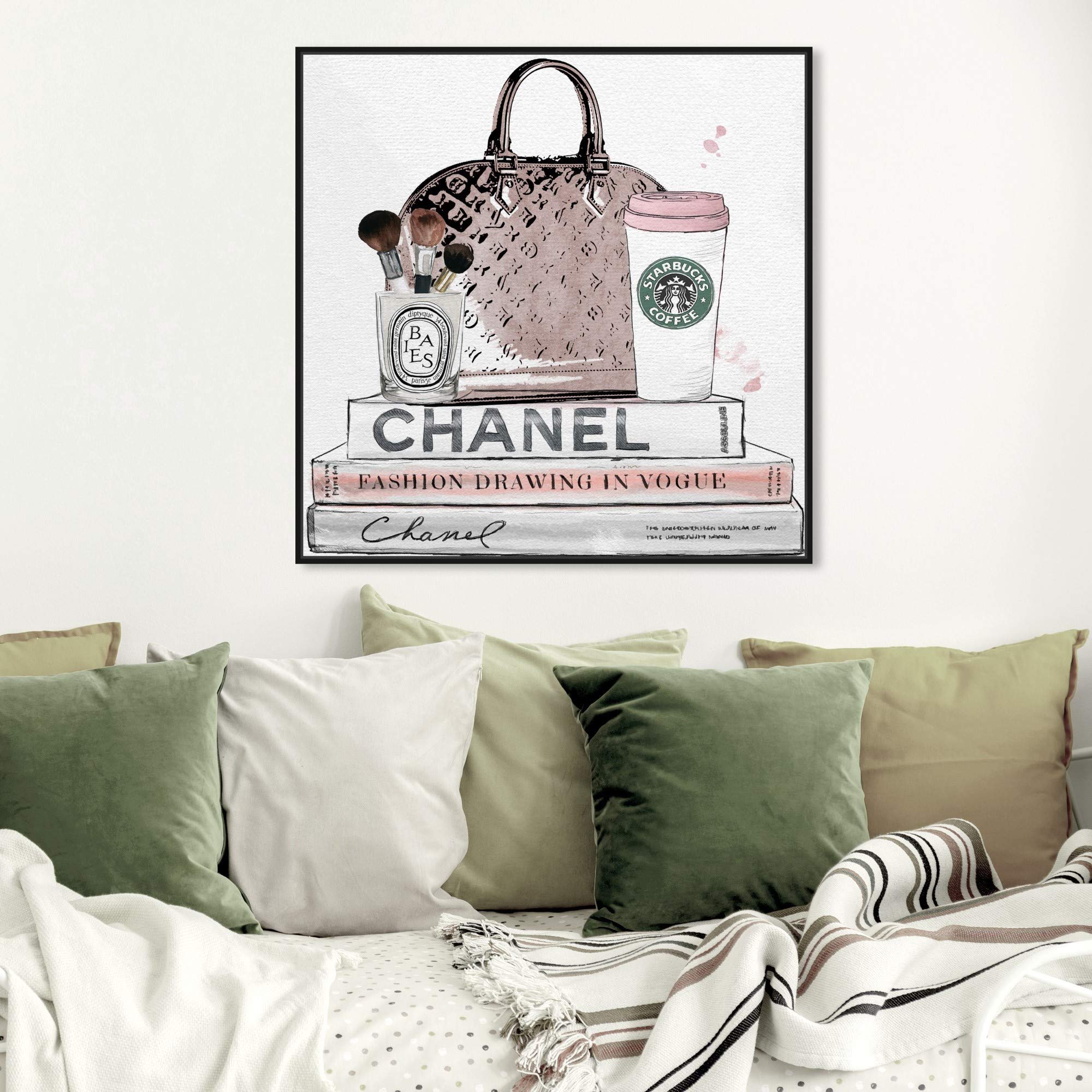 Stylish Blush & Makeup Brush Framed Wall Art Canvas Print - Elegant Home Decor for Bedroom, Living Room & Salon