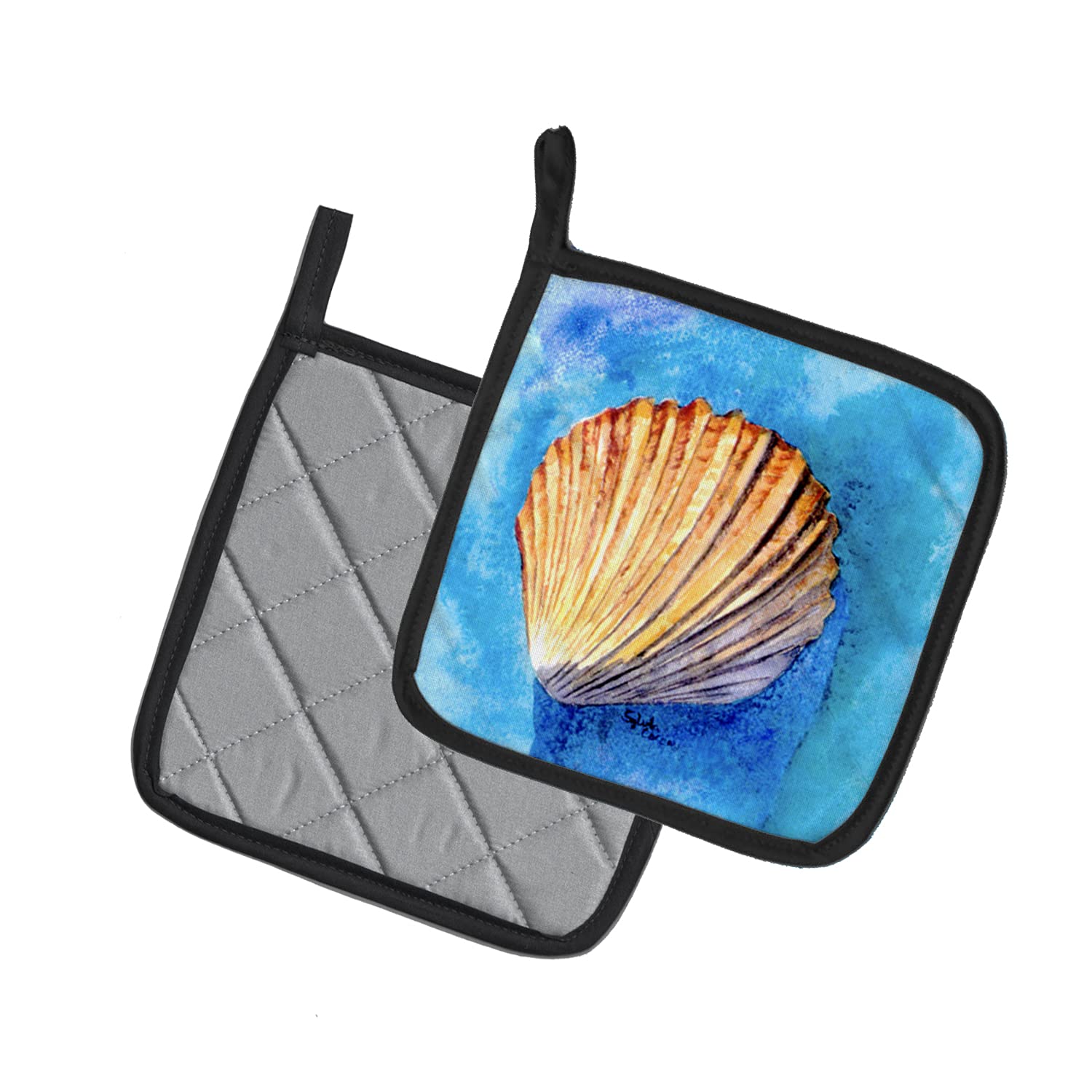 Caroline's Treasures Heat Resistant Shell Design Pot Holders Set - 2 Pack Kitchen Oven Mitts for Cooking, Baking, BBQ & Grilling (7.5