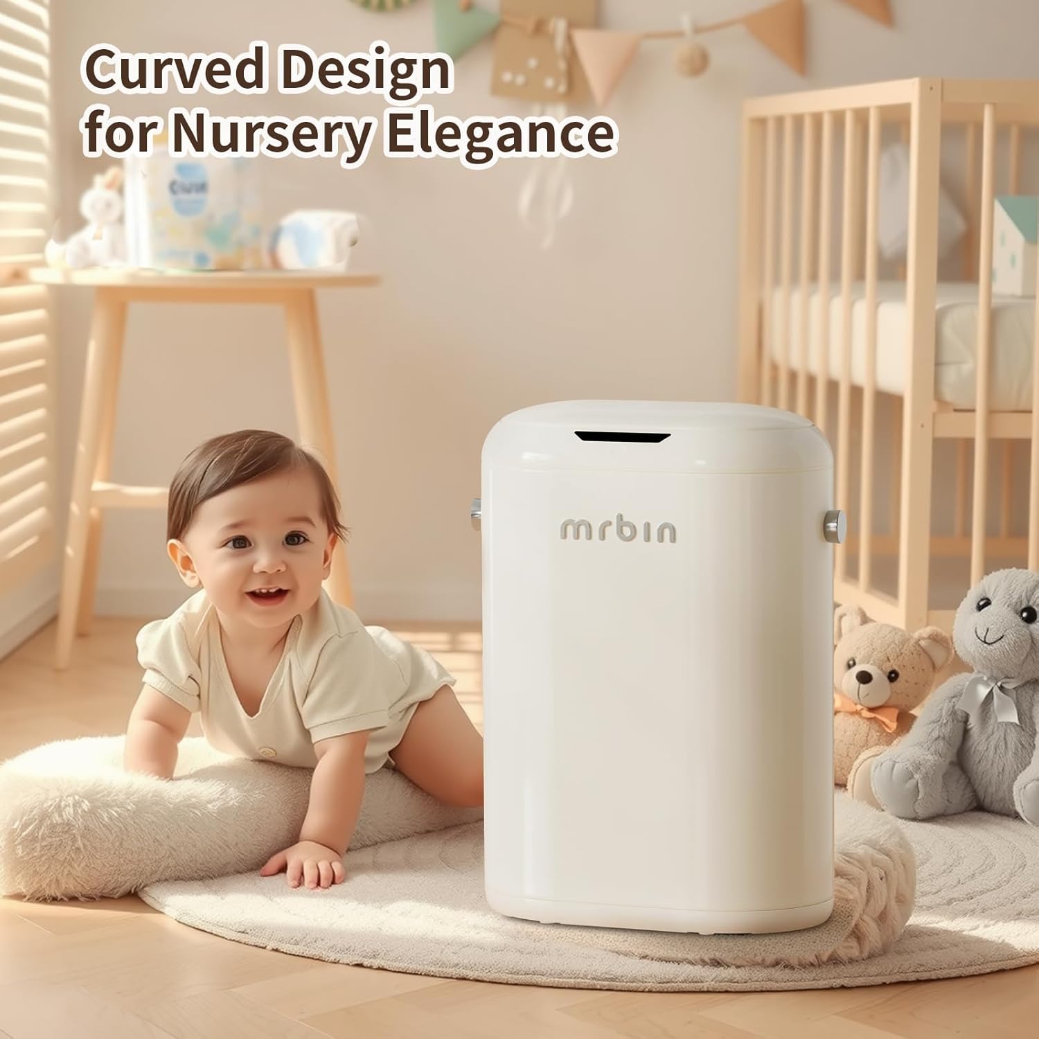 Motion Sensor Diaper Pail 4.8 Gallon - Touchless Trash Can for Baby Diapers, Odor Control, Hands-Free Operation, White - Perfect for Nursery, Baby Room & Changing Stations