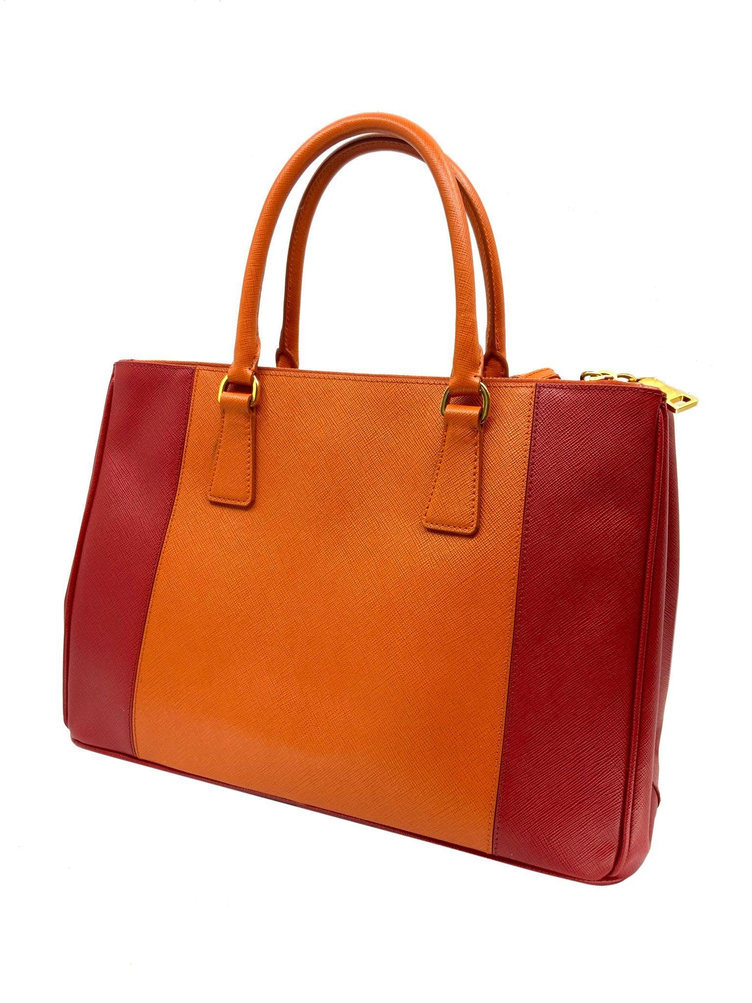 Prada Saffiano Leather Double Zip Tote Bag for Women - Luxury Designer Handbag with Two Compartments | Perfect for Work, Travel & Everyday Use