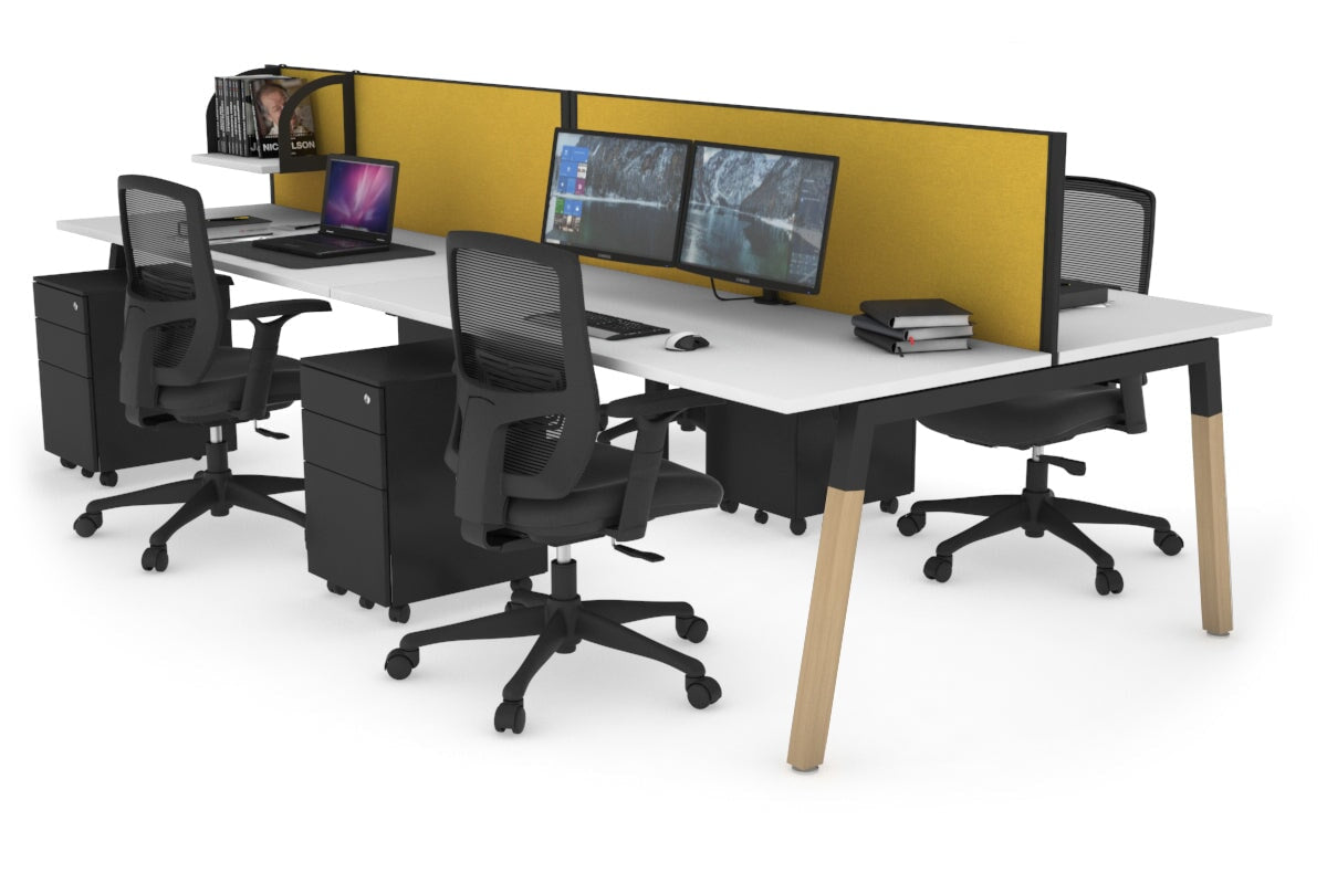 Quadro A Legs 4-Person Office Workstation with Wooden Legs & Cross Beam [1400L x 700W] - Perfect for Collaborative Workspaces & Home Offices