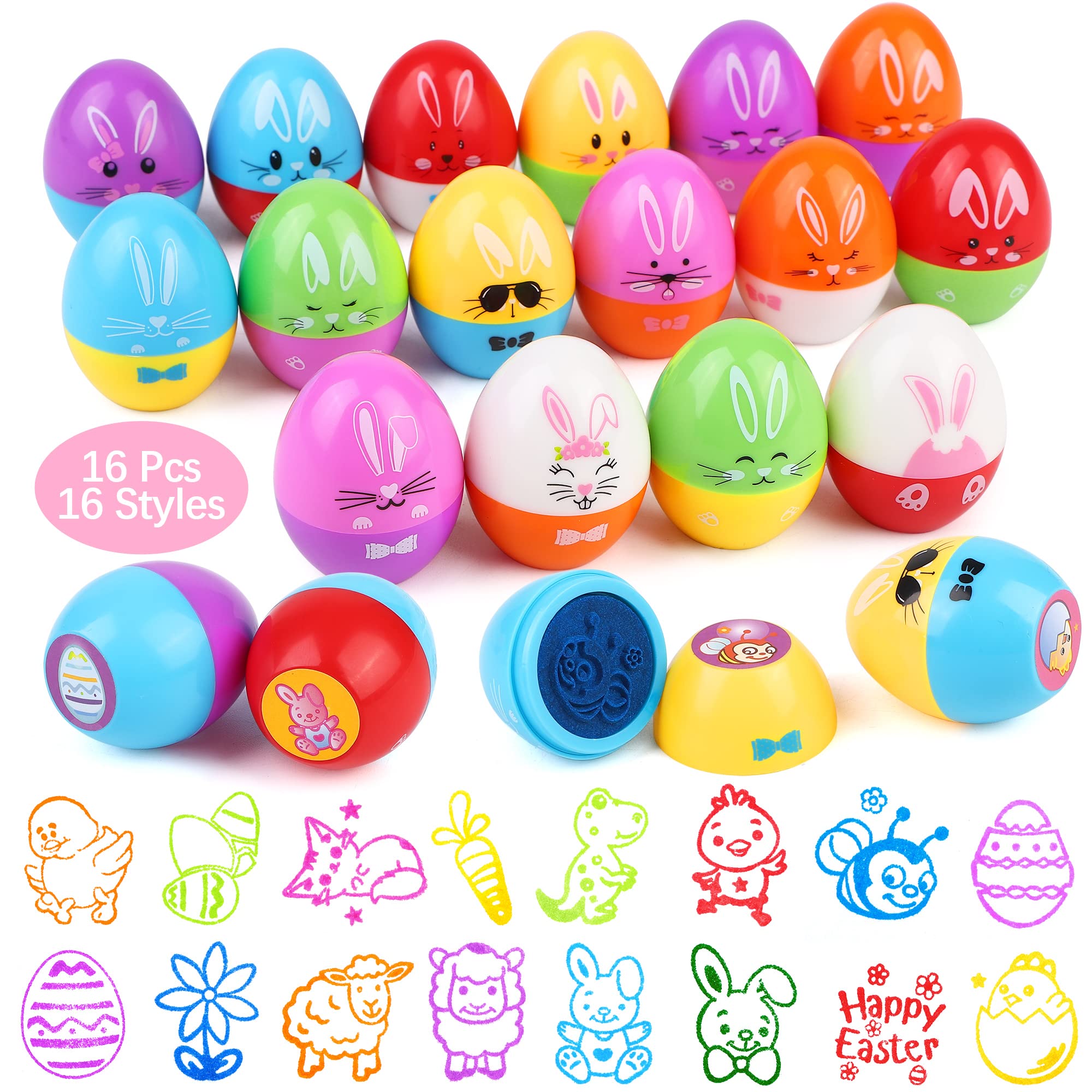 Fovths 16-Piece Self-Inking Easter Egg Stamp Set - DIY Decorating Stamps for Easter Party Favors, Basket Stuffers & Egg Hunts | Perfect for School Crafts & Holiday Celebrations