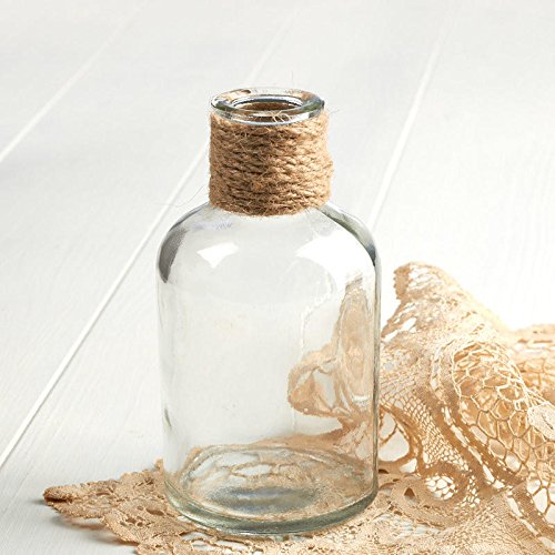 Handmade Clear Glass Apothecary Bottles with Jute Wrapped Neck - Set of 4 Small Decorative Jars for DIY Crafts, Wedding Centerpieces, Bathroom Storage & Home Decor