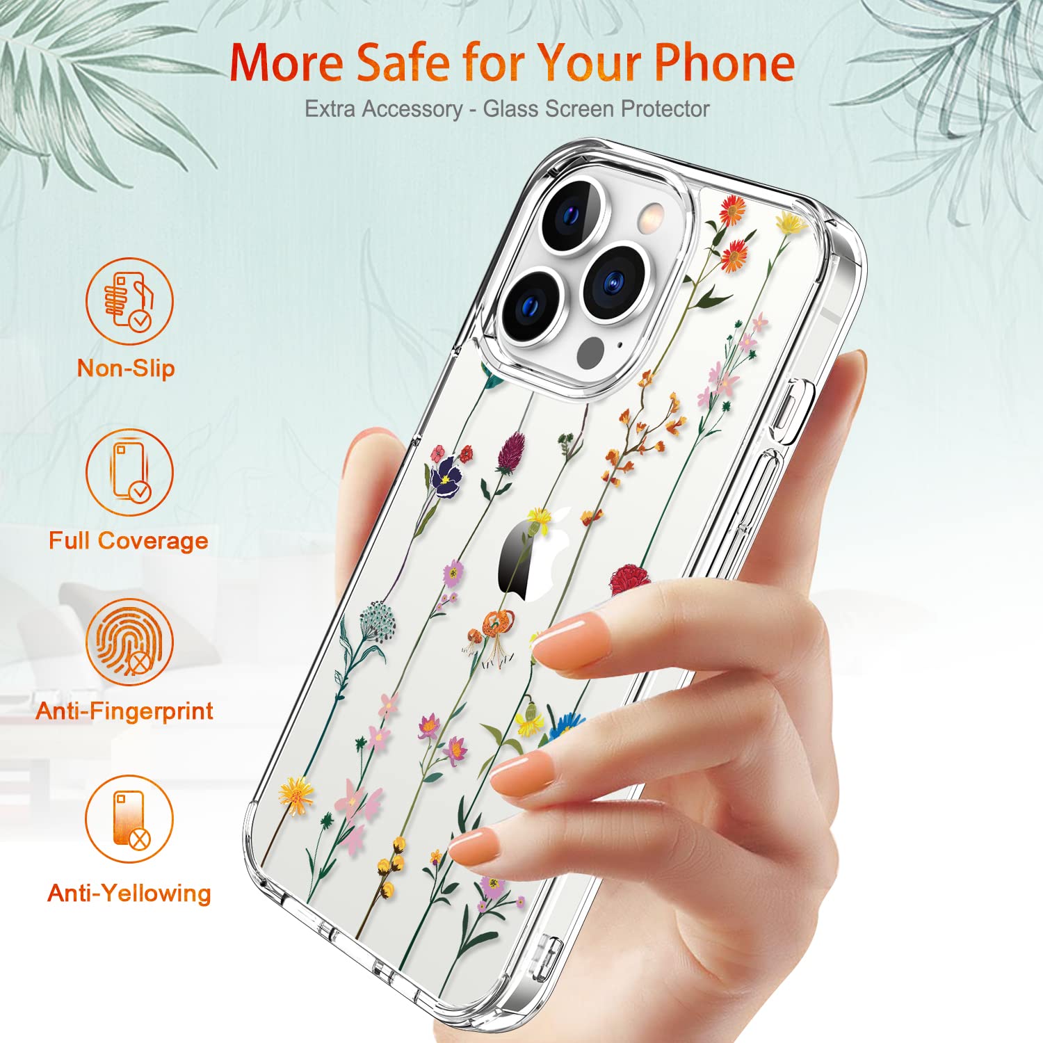 GiiKa iPhone 13 Pro Max Case with Screen Protector - 6.7 Inch Clear Shockproof Floral Design Hard Case with TPU Bumper Cover for Women & Girls | Perfect for Everyday Protection & Stylish Outfits