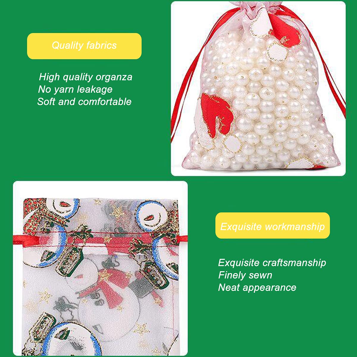 50 Pcs Christmas Organza Gift Bags with Drawstring - 4x6 Inch Party Favor Pouches for Jewelry, Candy & Small Gifts - Perfect for Holiday Parties, Wedding Favors & Birthday Celebrations