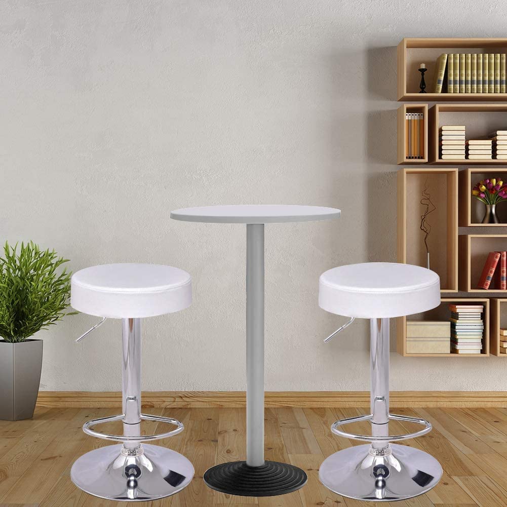 WATERJOY Adjustable Round Bar Stools Set of 4 - PU Seat Swivel Bar Stools with Footrest for Kitchen Island, Breakfast Nook & Home Bar - Comfortable Counter Height Stools for Dining & Entertaining
