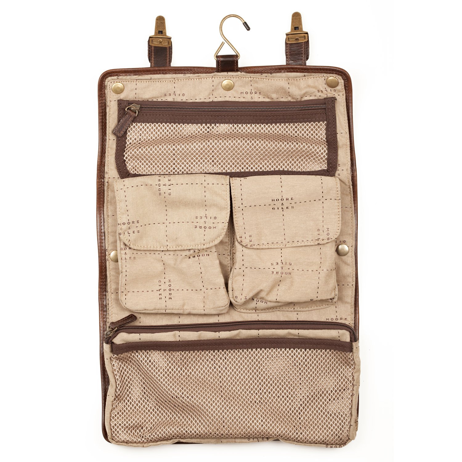 Moore & Giles Austin Leather Hanging Toiletries Bag for Men - Premium Brown Travel Organizer for Shaving Kit, Cosmetics & Toiletries | Perfect for Business Trips, Gym & Vacation Packing