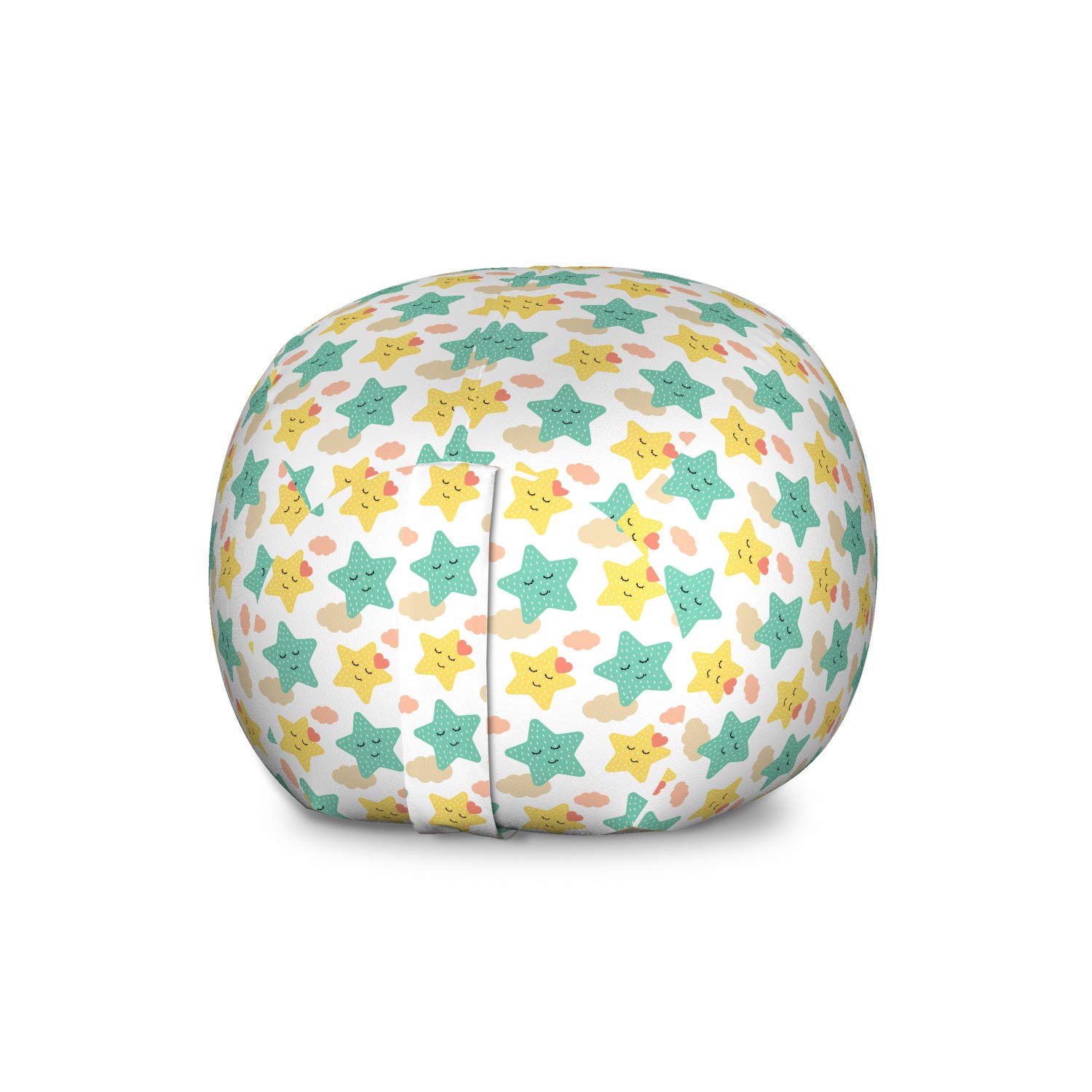 Ambesonne Cartoon Toy Storage Bag Chair - Large Washable Stuffed Animal Organizer with Stars & Clouds Scandinavian Design - Perfect for Kids' Room, Kindergarten & Playroom Organization