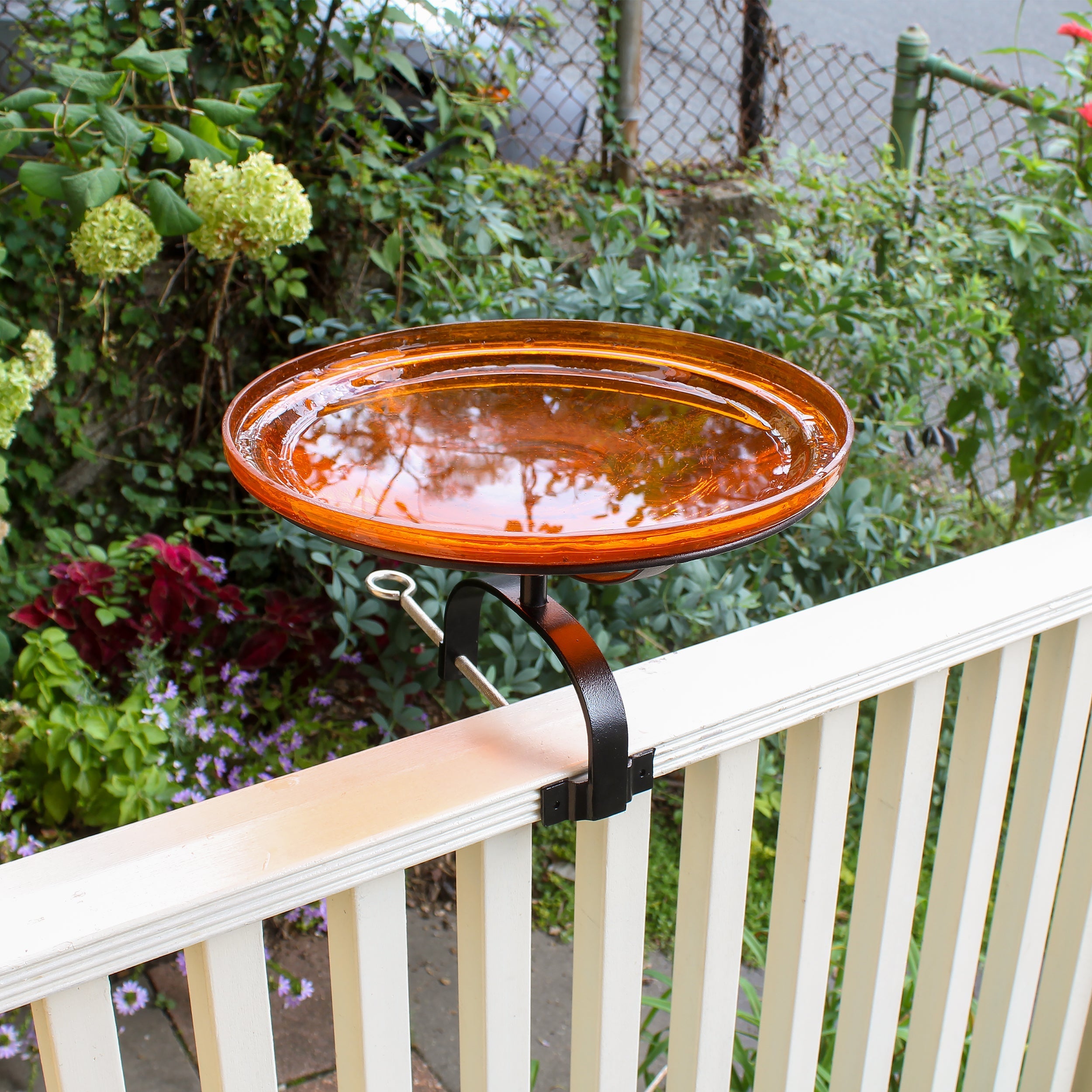 Handmade Mandarin Crackle Glass Birdbath Bowl - Outdoor Garden Decoration for Birds & Wildlife - Perfect for Patio, Yard & Backyard Bird Watching