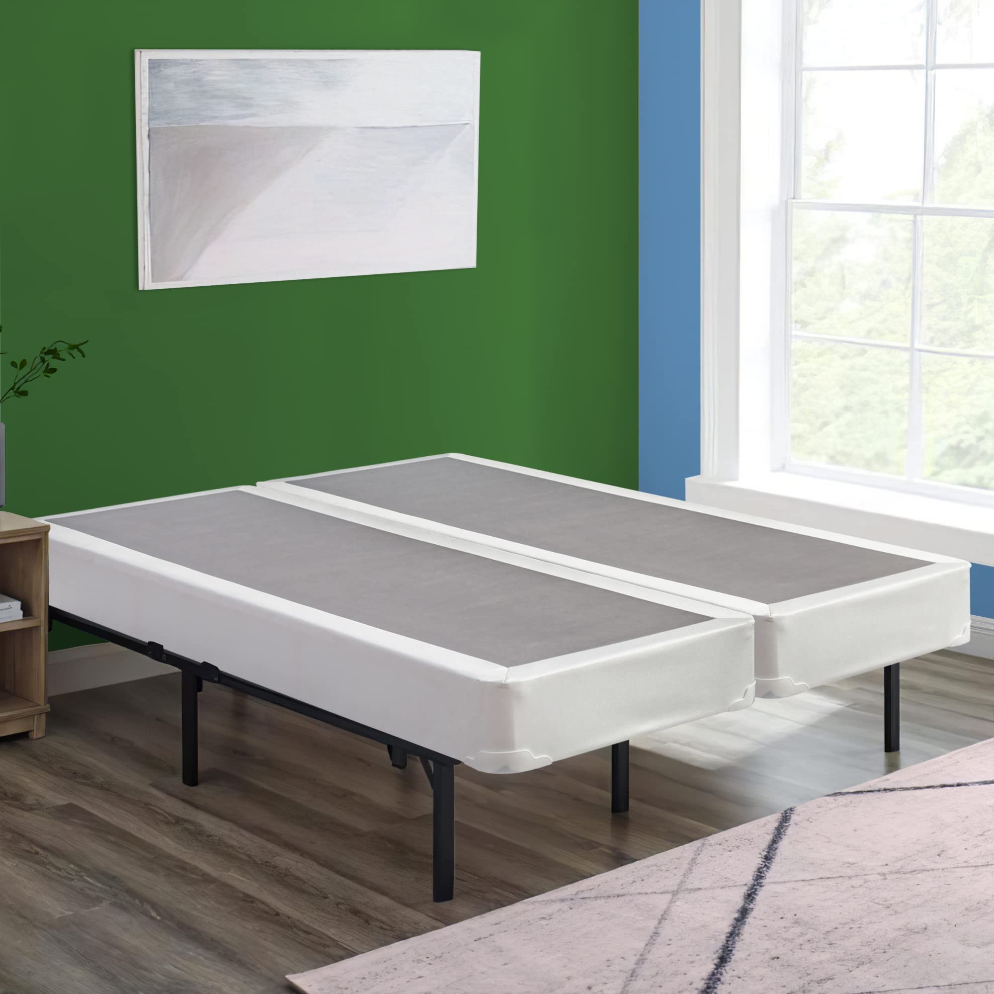 Spring Solution Wood Fully Assembled Traditional Box Spring/Foundation for Queen Mattress, White - Sturdy Support for Bedroom Comfort & Durability