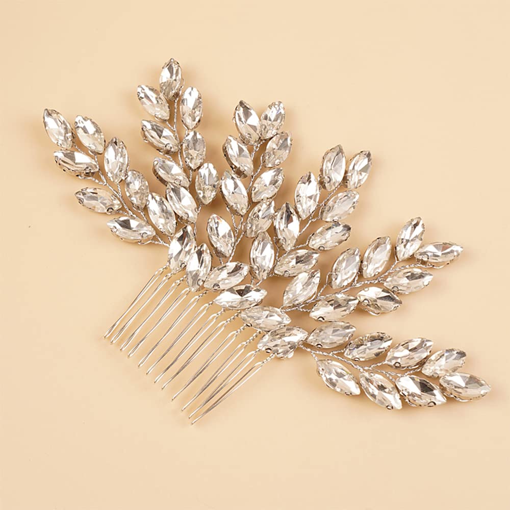 Kercisbeauty Wedding Bridal Crystal Hair Comb - Rhinestone Gem Hair Barrette - Sparkly Hair Jewelry for Brides - Boho Hair Accessories (Silver) | Perfect for Weddings, Prom, Parties & Special Occasions