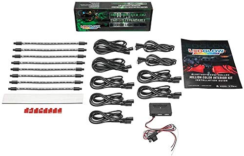 LEDGlow 8-Piece Bluetooth Multi-Color LED Interior Car Lighting Kit with Smartphone App - Customizable RGB Footwell & Underdash Neon Lights for Cars, Trucks & SUVs - Music Sync Mode & Universal Control Box - Perfect for Night Driving & Car Shows