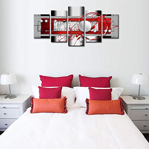 Abstract Canvas Wall Art - Red Black Grey Framed Painting for Living Room Decor - Modern Round Line HD Print - Home & Office Decor