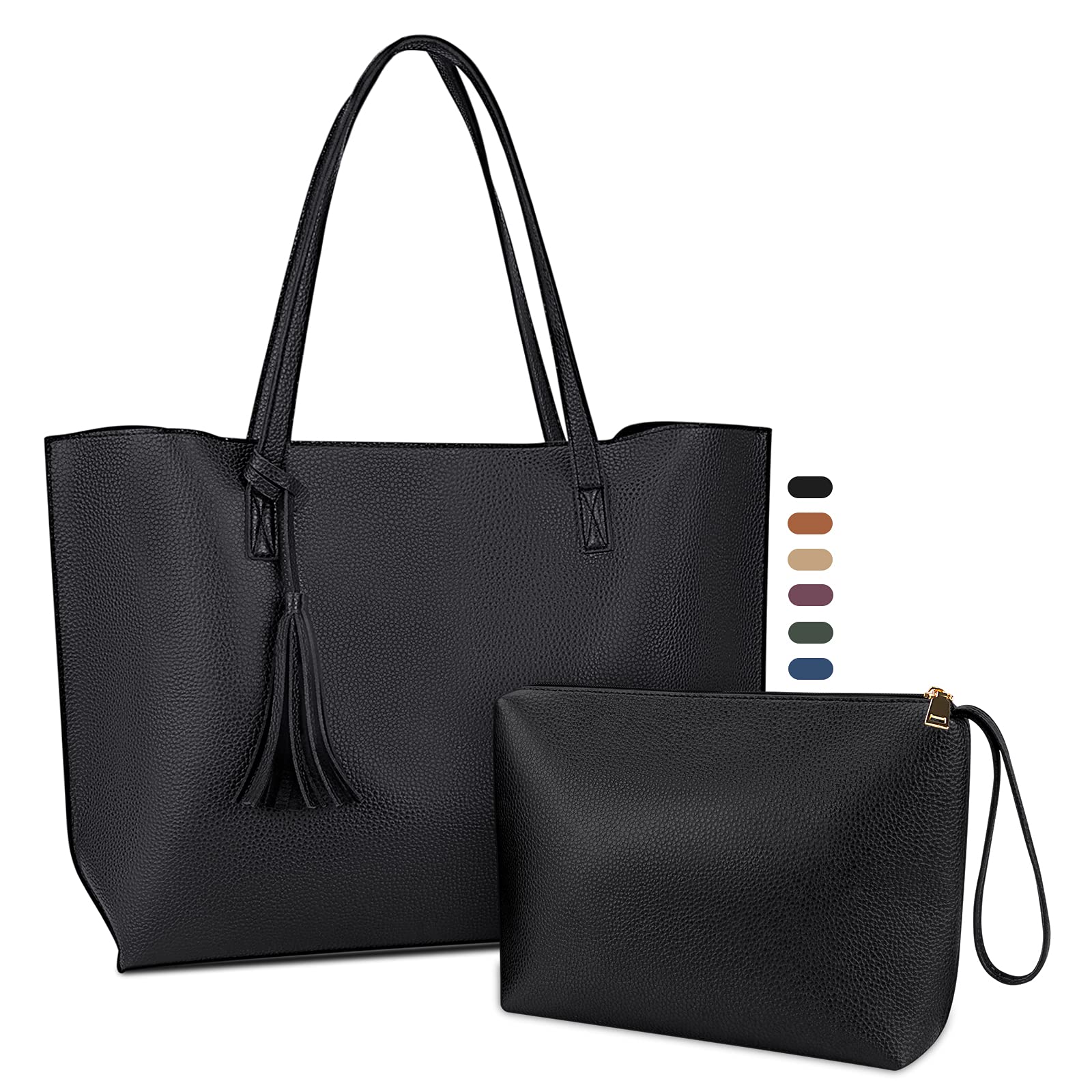 Premium Leather Tote Bag for Women - Stylish Shoulder Bag with Tassel, 2-Piece Purse Set - Perfect for Work, Travel, and Everyday Use