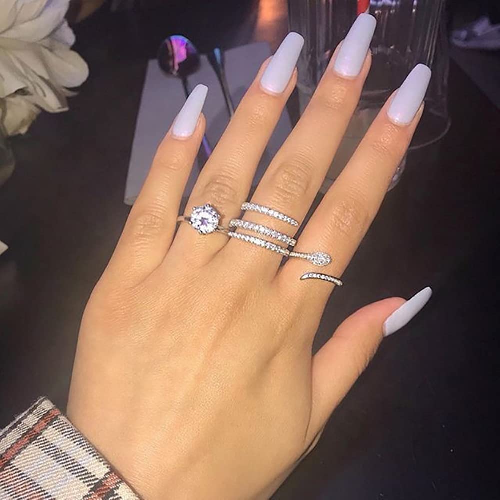 925 Sterling Silver Shiny Full Diamond Ring for Women - Three Row Cubic Zirconia Cocktail Ring | Elegant CZ Diamond Eternity Band Jewelry Gift | Perfect for Engagement, Wedding, Anniversary, Valentine's Day & Birthday | Great for Date Night, Party, Formal Events & Everyday Luxury Wear | Stylish for Office, Dinner Date & Special Occasions