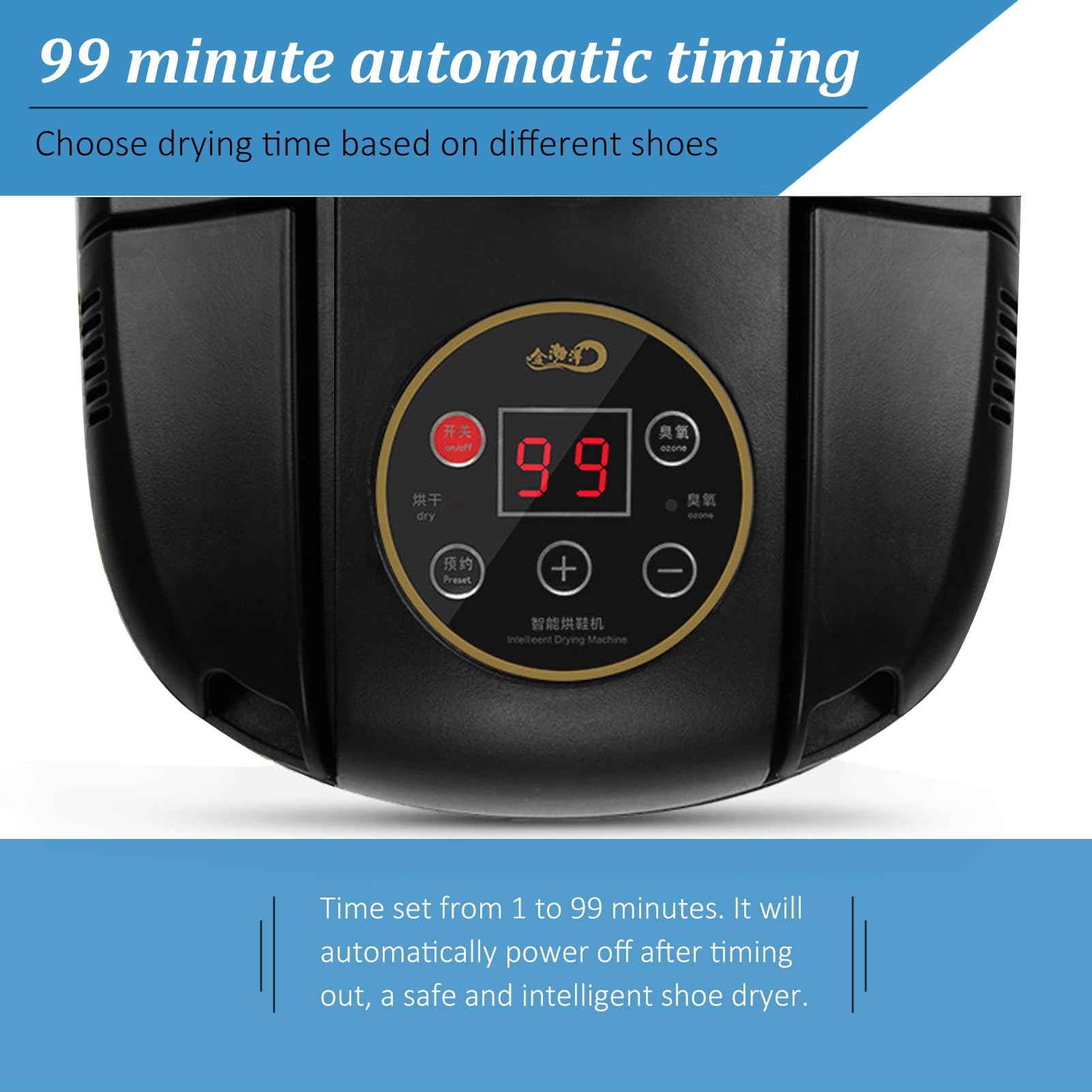 Electric Shoe Sterilizer & Boot Dryer with Ozone Deodorizer | Digital Timer & Control Hair Dryer Function (Model G-S6629B) - Black | Perfect for Gym Shoes, Hiking Boots & Winter Footwear Care