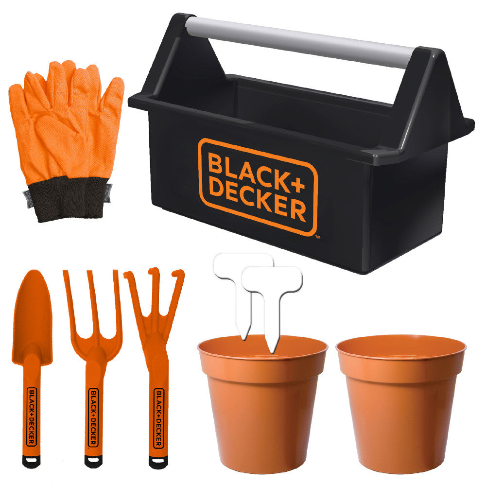 Black and Decker Kids' 8-Piece Garden Toolbox Set - Durable Gardening Tools for Children, Perfect for Outdoor Play, School Projects & Backyard Gardening Activities