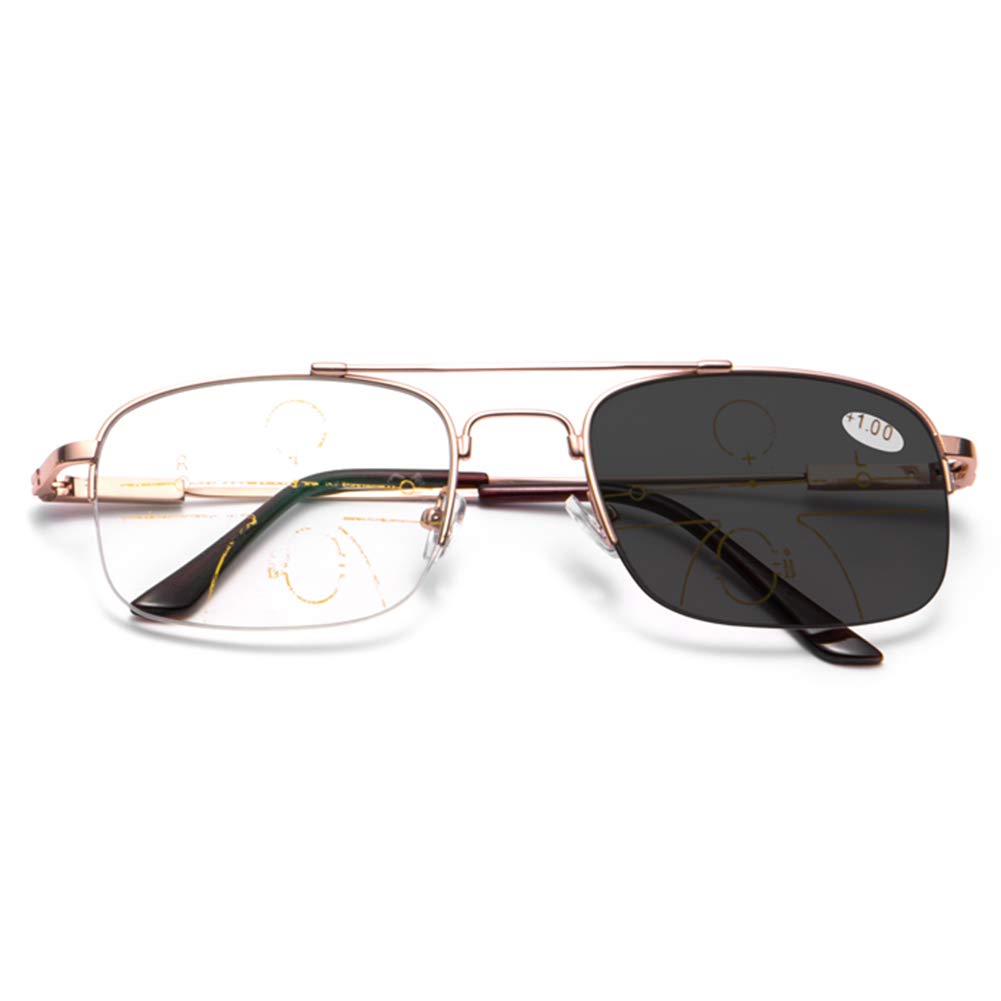 Men's Half-Rim Photochromic Reading Glasses - Progressive Multifocal Lenses with Lightweight Memory Titanium Frame - Perfect for Indoor/Outdoor Reading, Driving & Computer Work