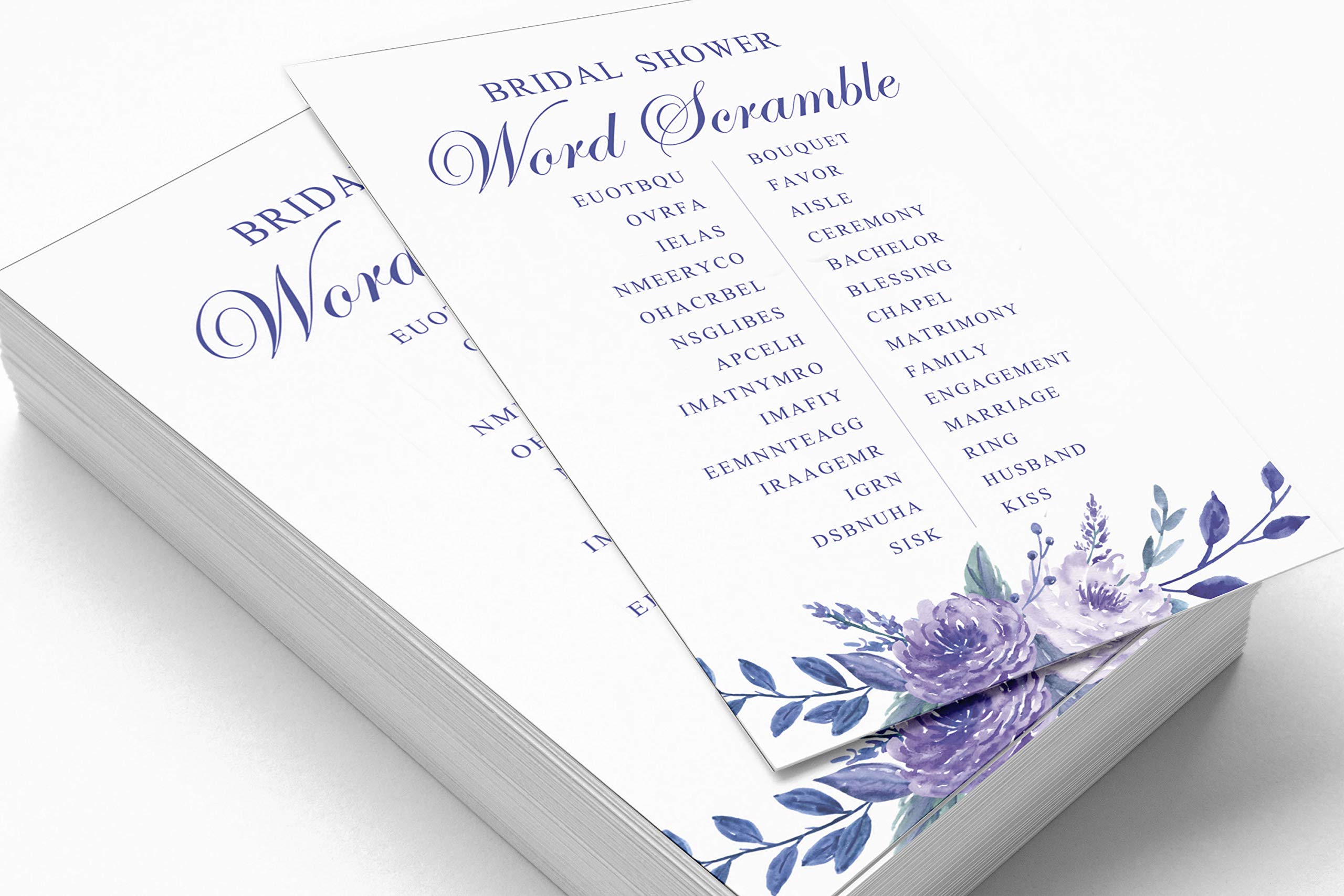 50-Pack Floral Wedding Word Scramble Game Cards - Fun Bridal Shower & Tea Party Activities for Wedding Guests & Bachelorette Parties