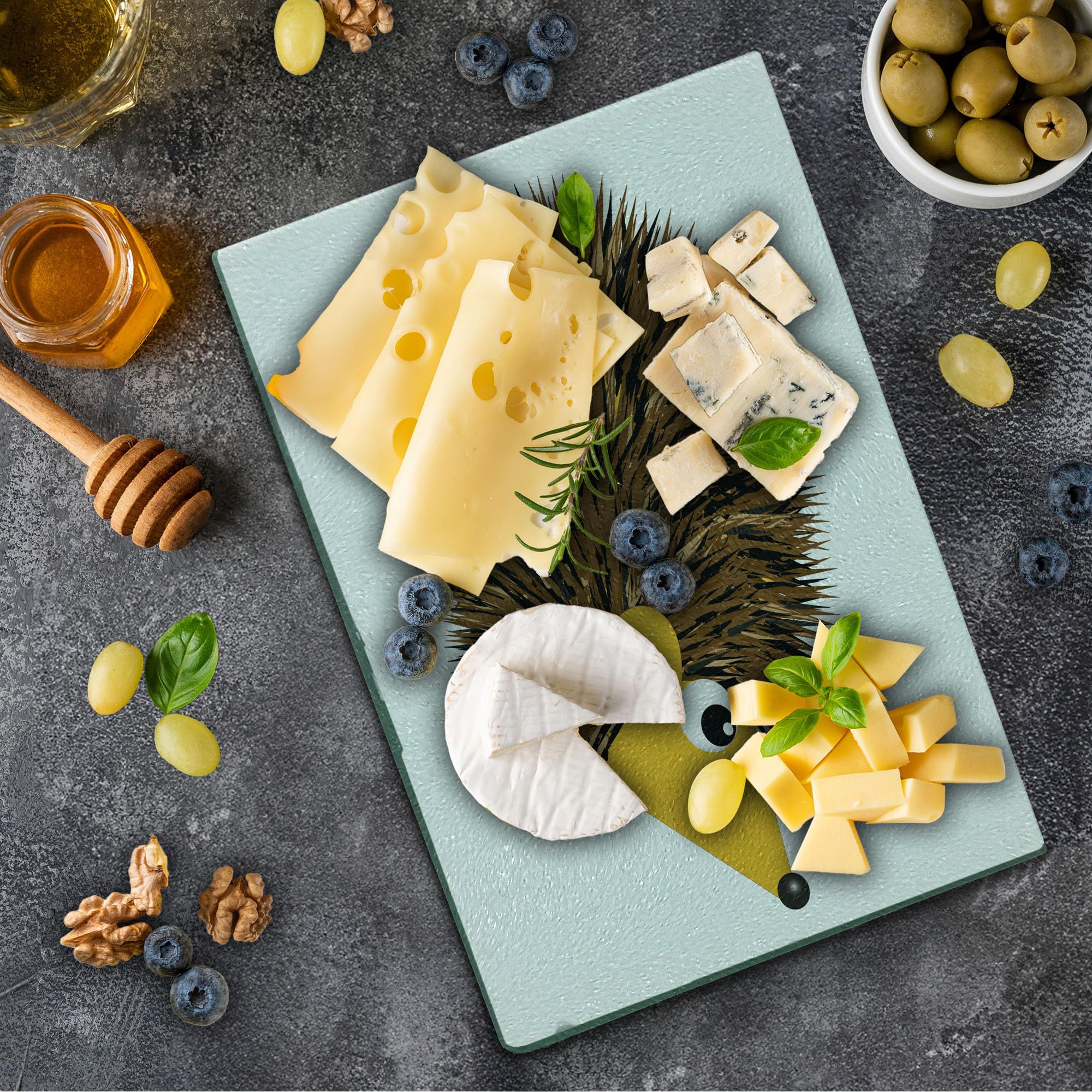 Ambesonne Hedgehog Tempered Glass Cutting Board - Cartoon Animal Design with Happy Smile, Small Brown & Yellow Serving Board for Kitchen, Charcuterie & Cheese Display - Perfect for Home Decor, Gift Giving & Party Platters