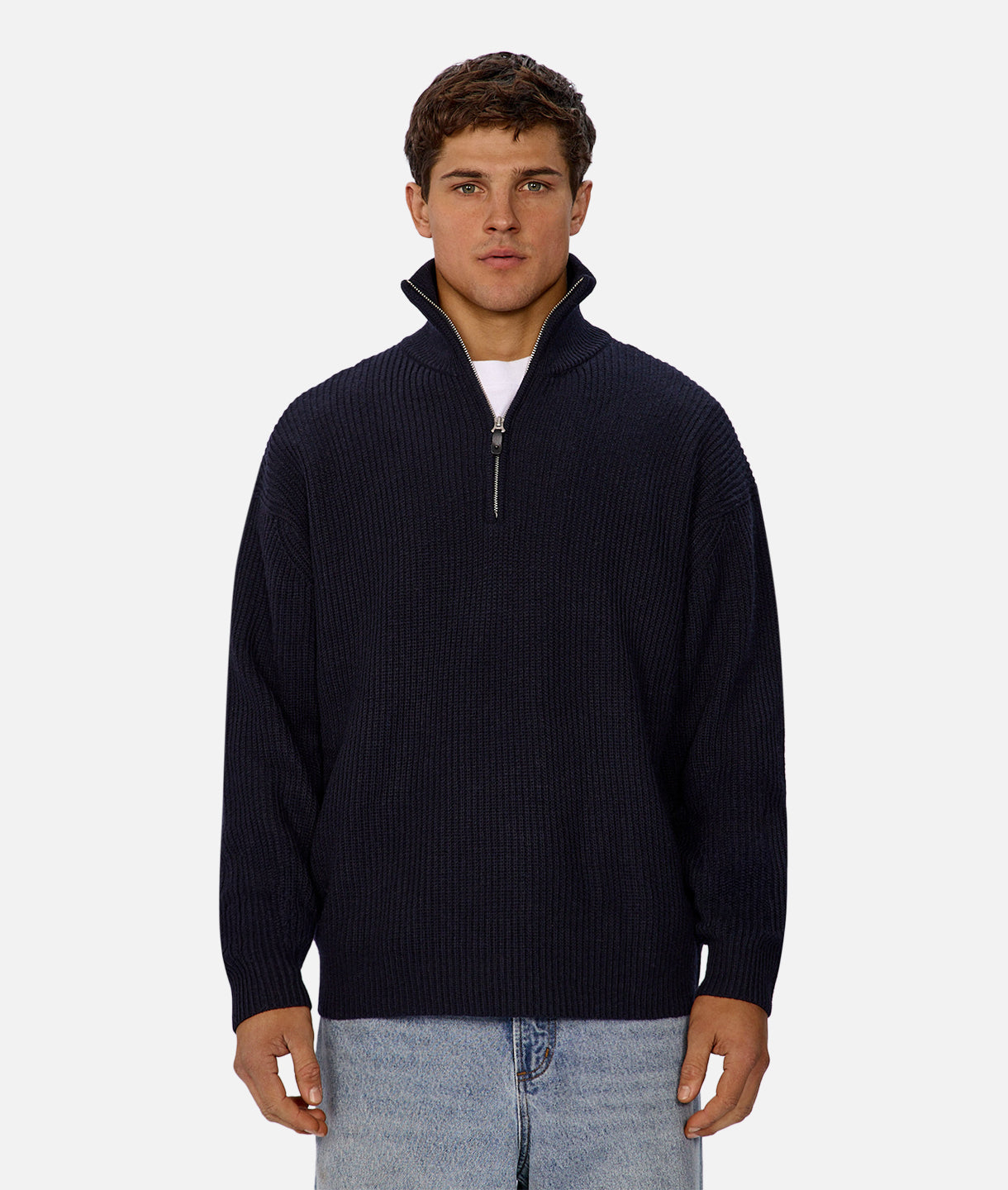 Montreal Zip Neck Knit Sweater - True Navy Blue - Cozy Winter Pullover for Men & Women | Perfect for Casual Outfits, Office Wear & Cold Weather Layering