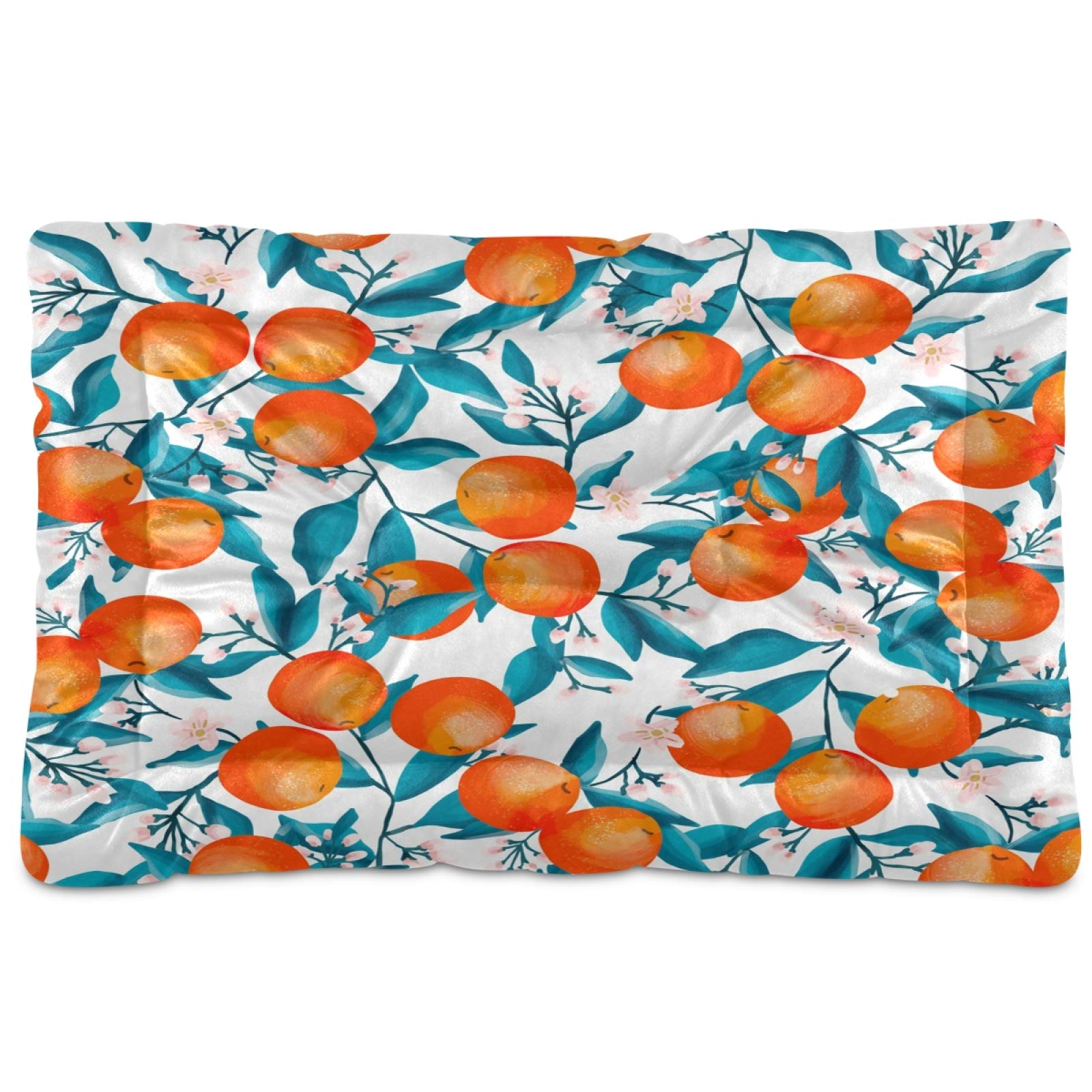 KEEPREAL Orange Fruit Pattern Pet Bed - Ultra Soft Rectangle Dog & Cat Bed for Small Medium Pets (24x18in) | Comfortable Calming Bed for Puppies & Kittens - Perfect for Living Room, Bedroom & Pet Travel