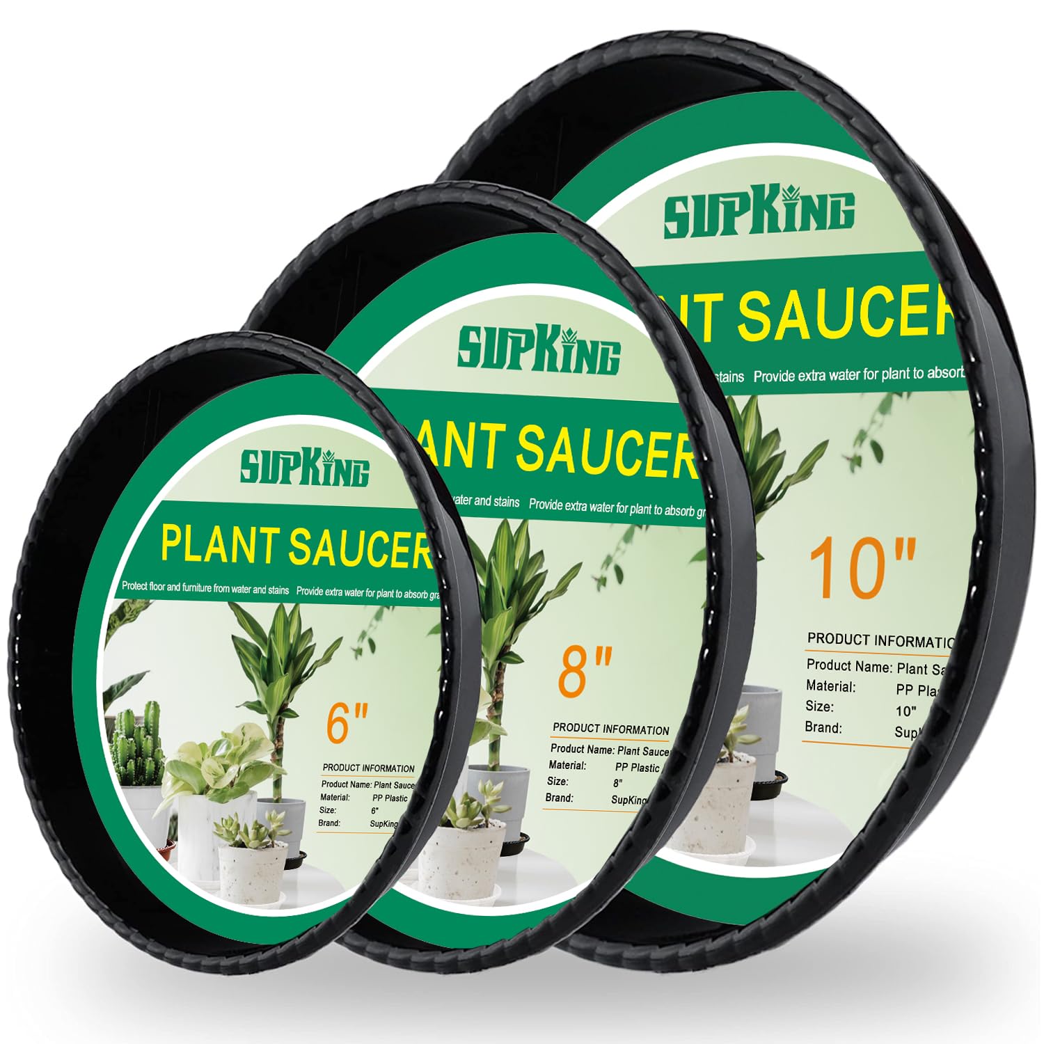 9-Pack Black Plastic Plant Saucers (6/8/10 Inch) - Thick & Sturdy Flower Pot Trays for Indoor/Outdoor Plants - Perfect for Drainage Protection Under Potted Plants on Decks, Patios and Windowsills