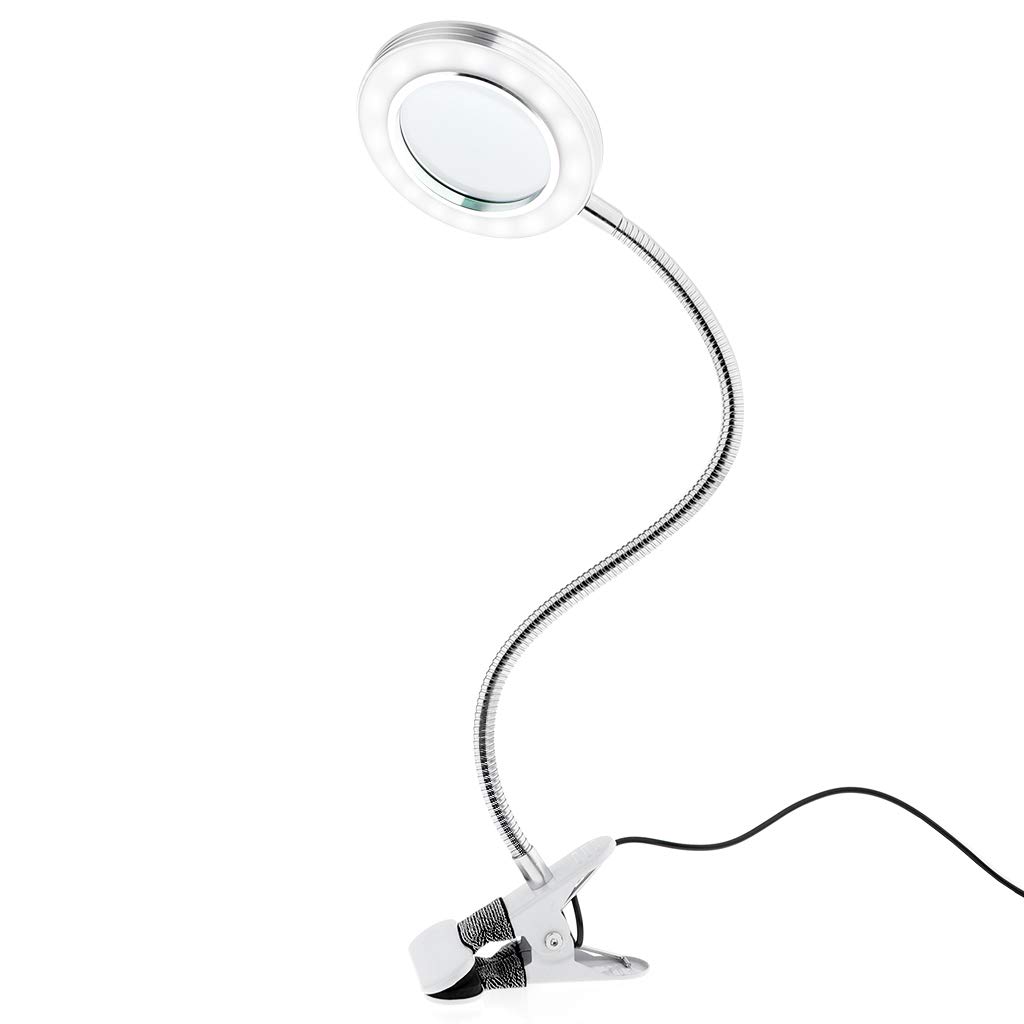 JimKing LED Magnifying Lamp with Clip - Adjustable Brightness Desk Light for Reading, Tattoo, Makeup & Manicure | USB-Powered Book Light for Bedside, Crafting & Detailed Work | Perfect for Artists, Students & Professionals