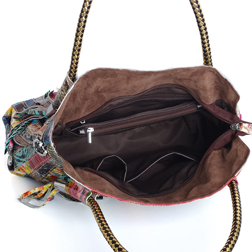 Stylish Women's Leather Handbag - Large Multicolor Satchel Tote with Top Handle & Shoulder Strap - Perfect for Work, Travel & Everyday Use