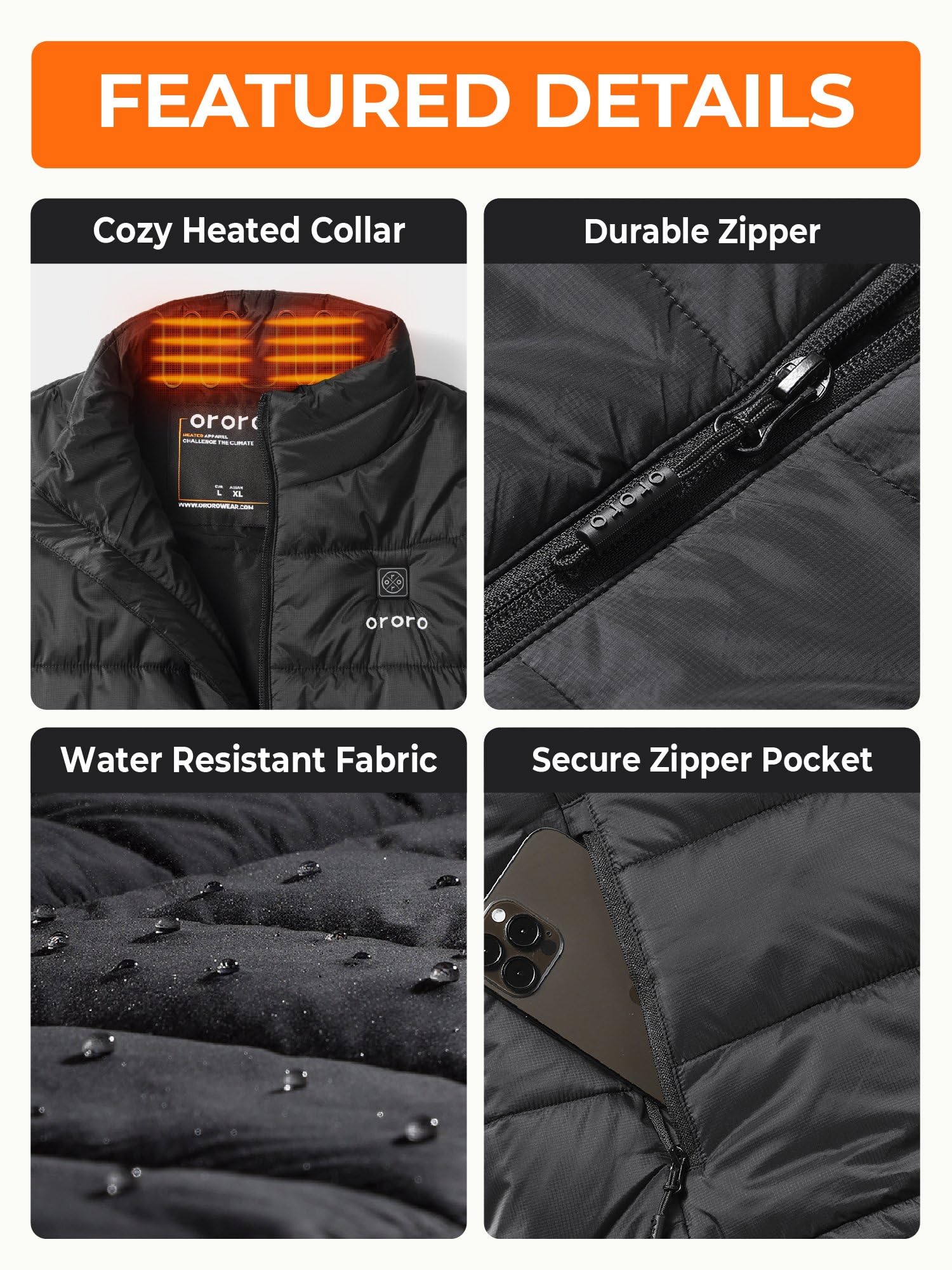 ORORO Men's Lightweight Heated Vest with Battery Pack - USB Rechargeable Winter Jacket for Outdoor Activities, Hunting, Camping & Work