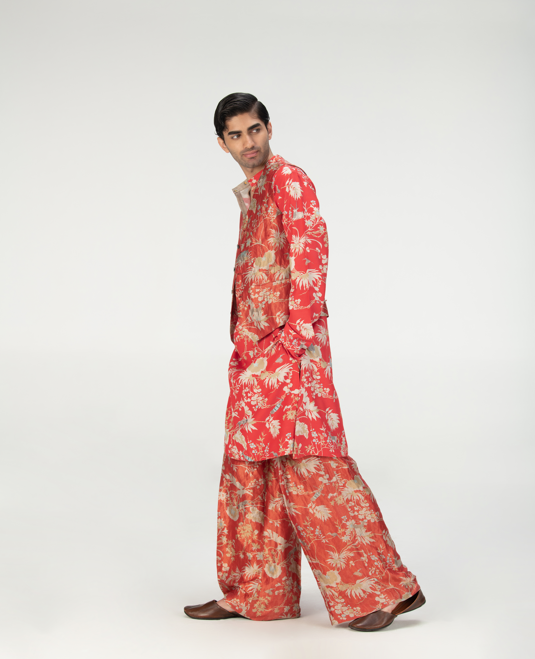 Elegant Red Silk Brocade Vest Coat for Women - Perfect for Weddings, Parties & Special Occasions