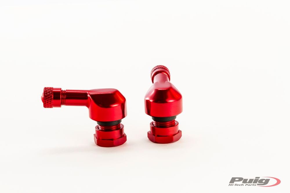 Puig 90 Degree Valve Kit - 8.3mm Tubeless Tire Valve Stems (Red) for Motorcycle & Bike Wheels | Durable & Leak-Proof for High-Performance Riding