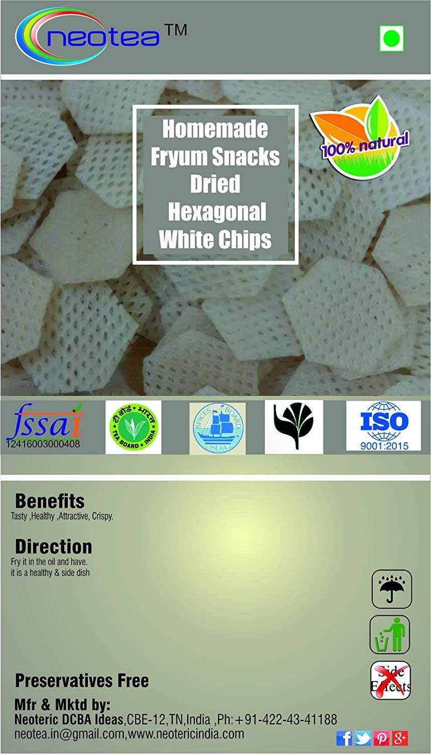 Neotea Homemade Fryum Snacks - Hexagonal White Dried Chips (250g) | Healthy Ready-to-Fry Snack for Parties, Movie Nights & Quick Meals | Vegan & Gluten-Free