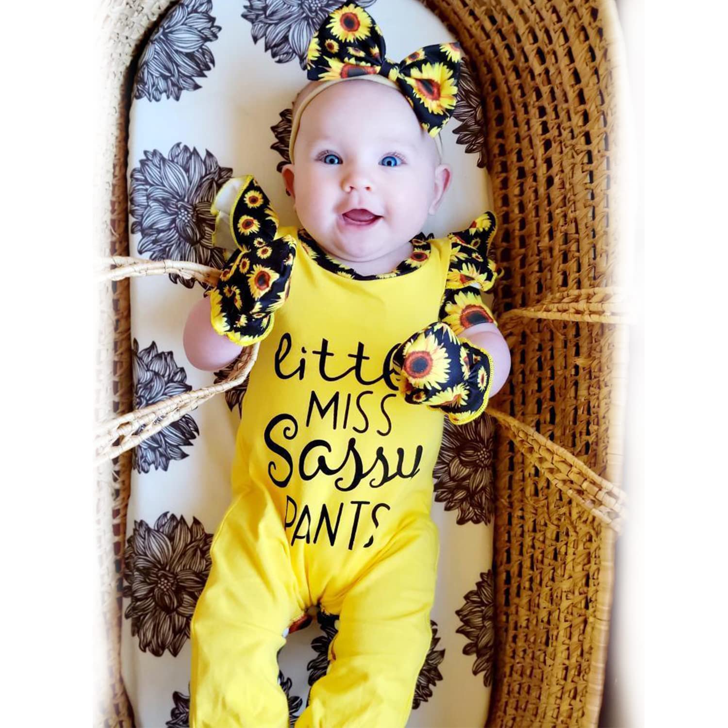 HINTINA Newborn Baby Girl Outfit Set - Letter Print Romper Jumpsuit with Gloves & Headband | Perfect for Preemie Photoshoots, Hospital Coming Home & Gift Giving