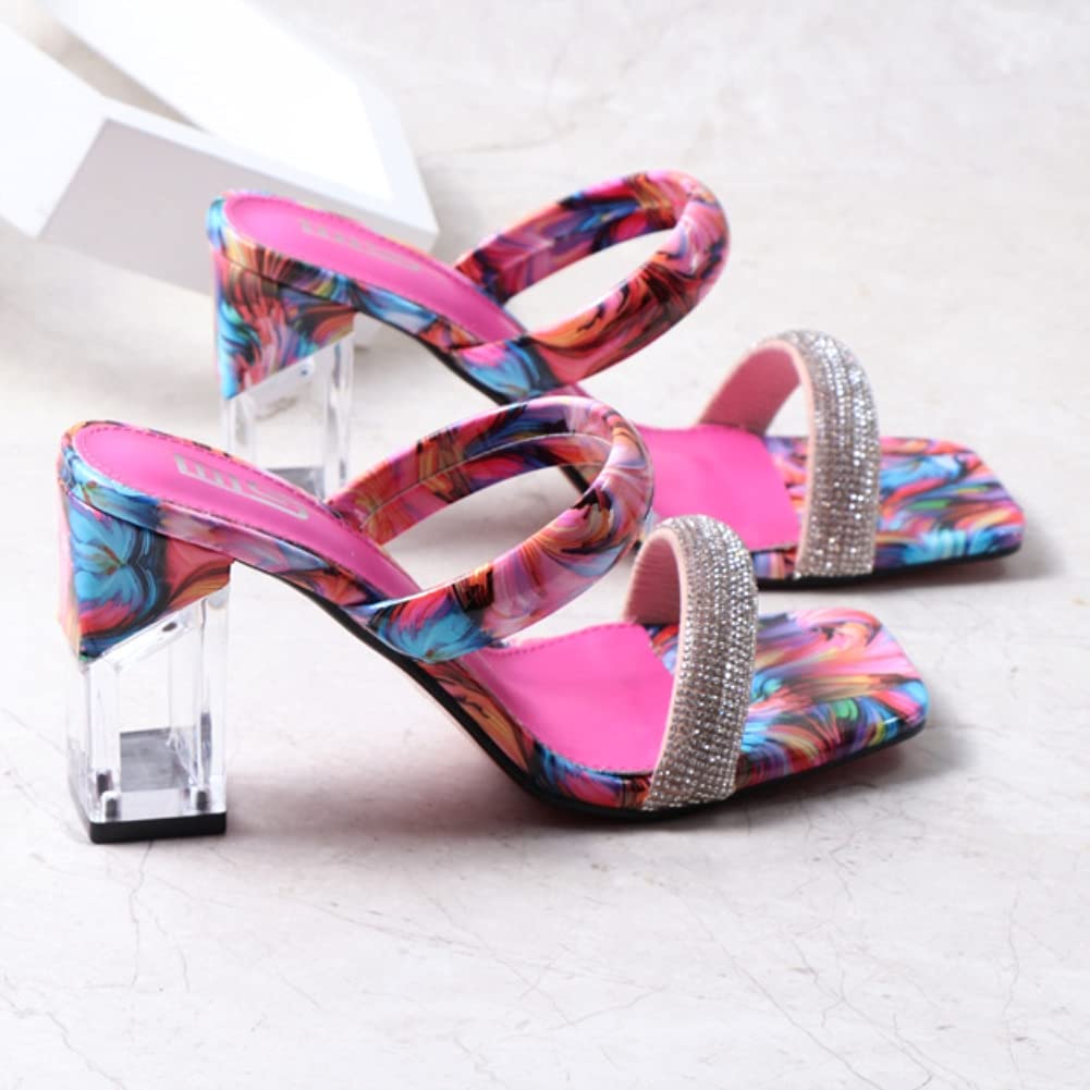 Roimaash Women's Summer Fashion Slip-On Sandals with Block High Heels - Comfortable Beach Wedding Party Shoes for Women