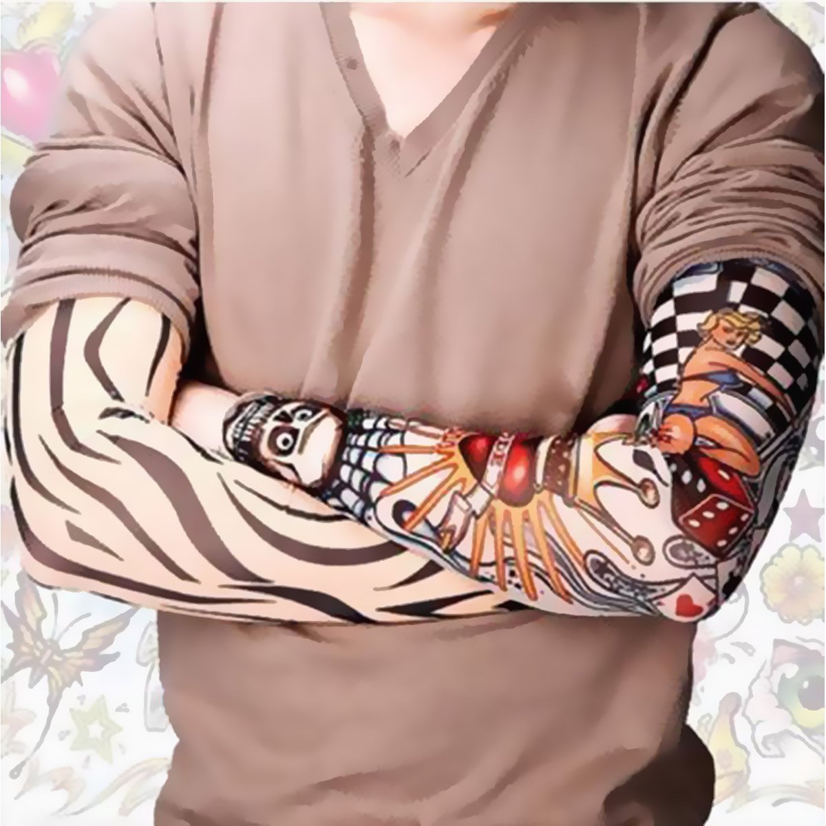 Fantastic Me 6-Piece Temporary Tattoo Arm Sleeves Set - UV Protection Sunscreen Sleeves for Outdoor Sports, Running, Fishing & Riding (18.9x3.3 Inches) - Tiger, Dragon & Skull Designs - Perfect for Sun Protection, Costume Parties & Athletic Performance