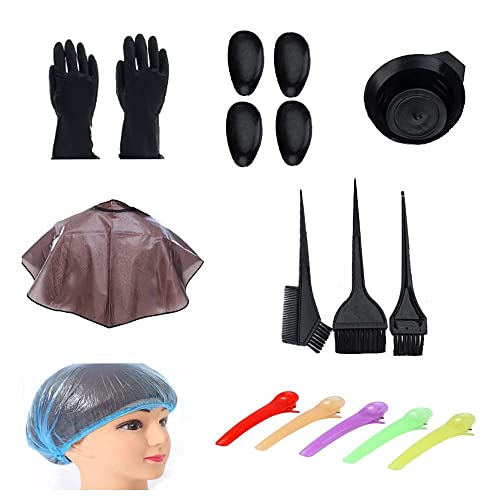 A K Homes - Professional Hair Color Mixing Dye Kit with Brushes, Tint Comb, Mixing Bowl, Hair Clips, Ear Covers, Gloves, Dye Cap & Salon Cape - Perfect for Home Hair Coloring & Salon Styling