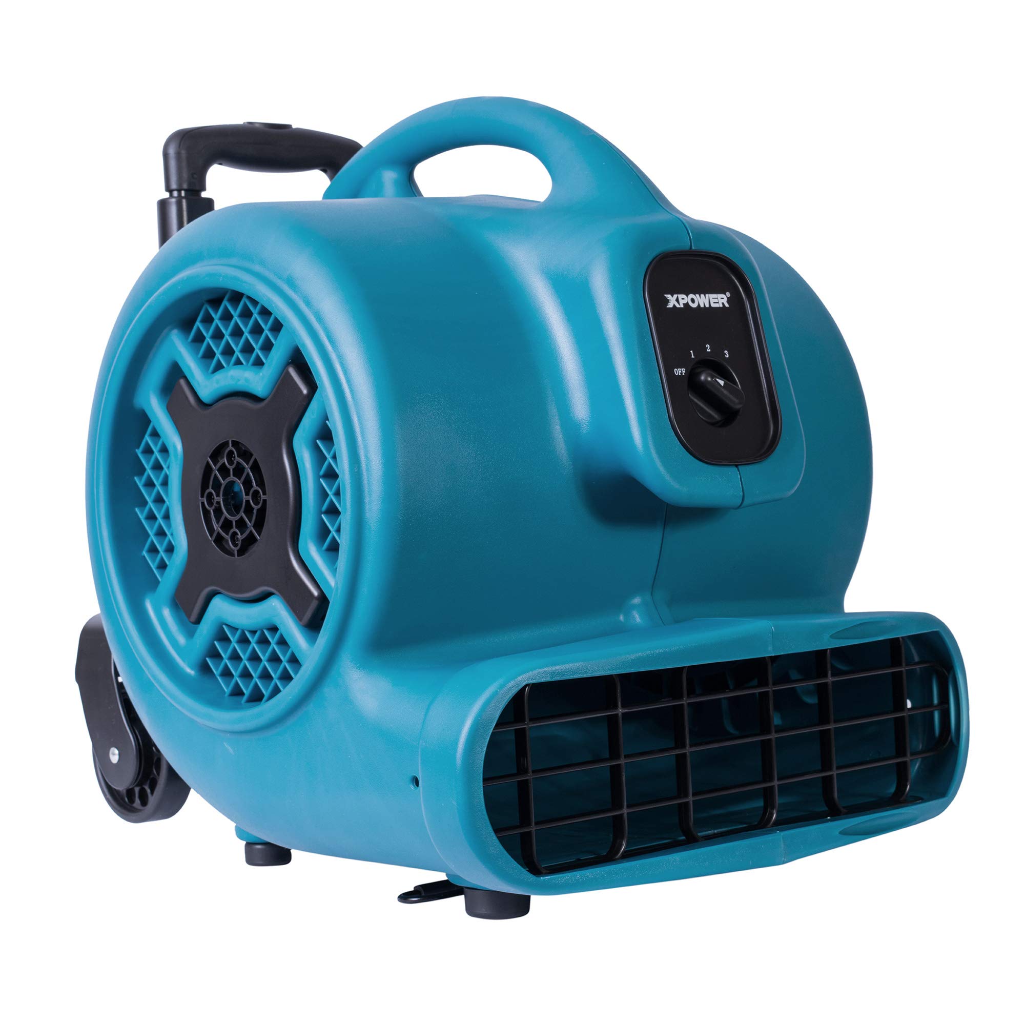 XPOWER P-830H Pro 1 HP 3600 CFM Heavy Duty Centrifugal Air Mover - Carpet Dryer, Floor Fan & Blower with Telescopic Handle & Wheels - Ideal for Water Damage Restoration, Janitorial Cleaning, Plumbing Work & Home Use - Perfect for Basements, Garages & Flooded Areas