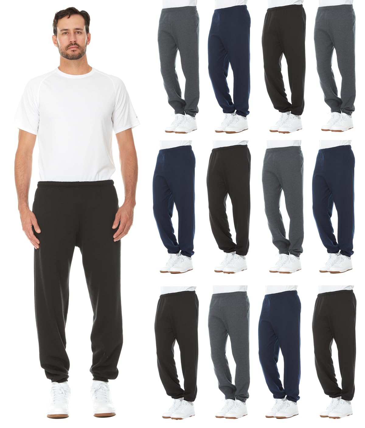 BILLIONHATS 12 Pack Men's Jogger Sweatpants - Bulk Wholesale Comfortable Lounge Pants for Homeless Shelter Donations, Gym, Casual Wear & Everyday Use
