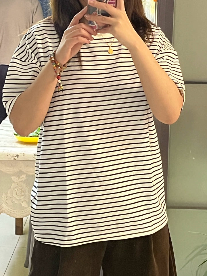 Women's Striped Short Sleeve Cotton T-Shirt - Crewneck Loose Fit Casual Top for Summer, Travel & Everyday Wear