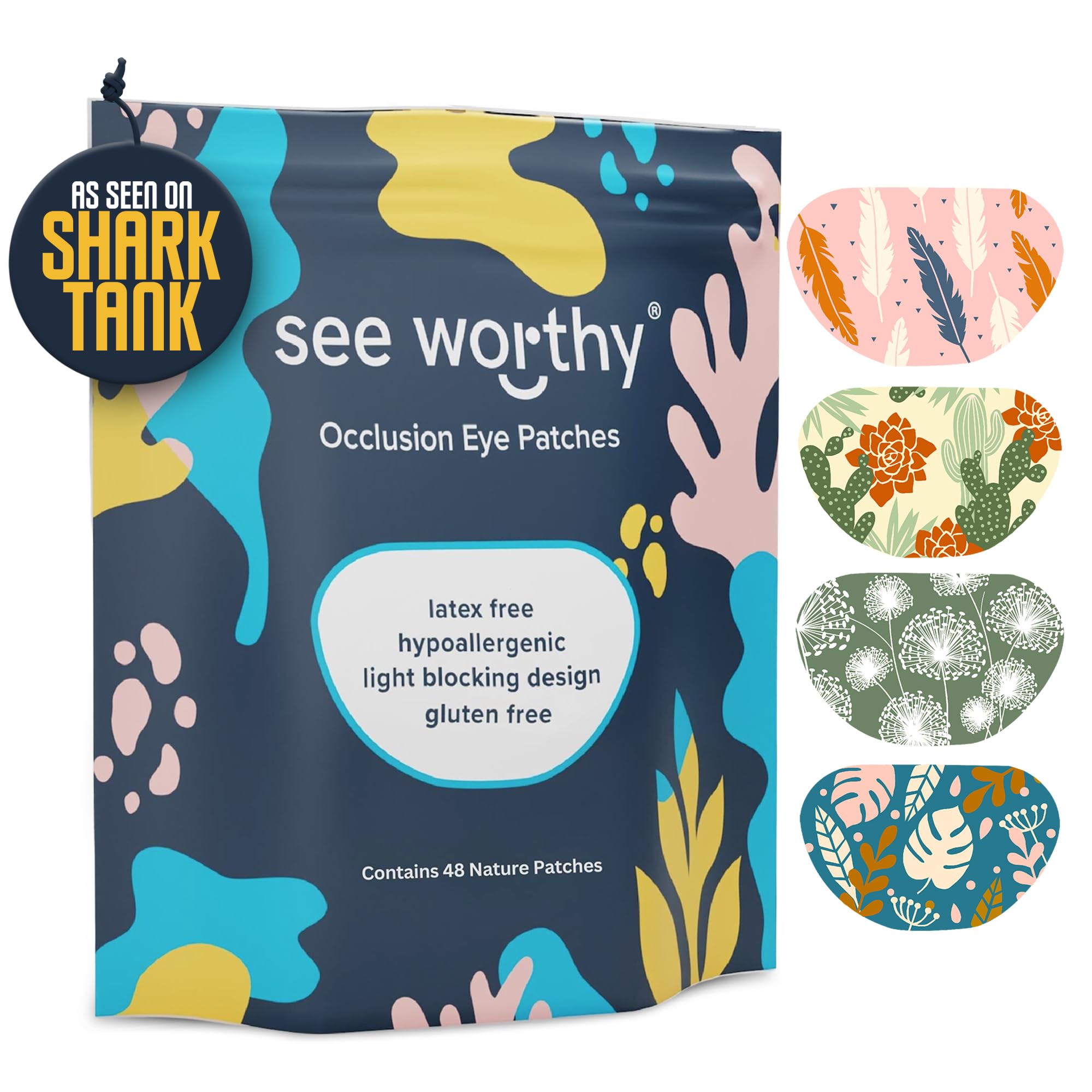 See Worthy Nature Eye Patches - Breathable Comfortable Lazy Eye Patch with Smart Adhesive Technology - Soft Medical Eye Cover for Kids & Adults (48 Count) - Perfect for Amblyopia Treatment, Post-Surgery Recovery & Cosplay Costumes
