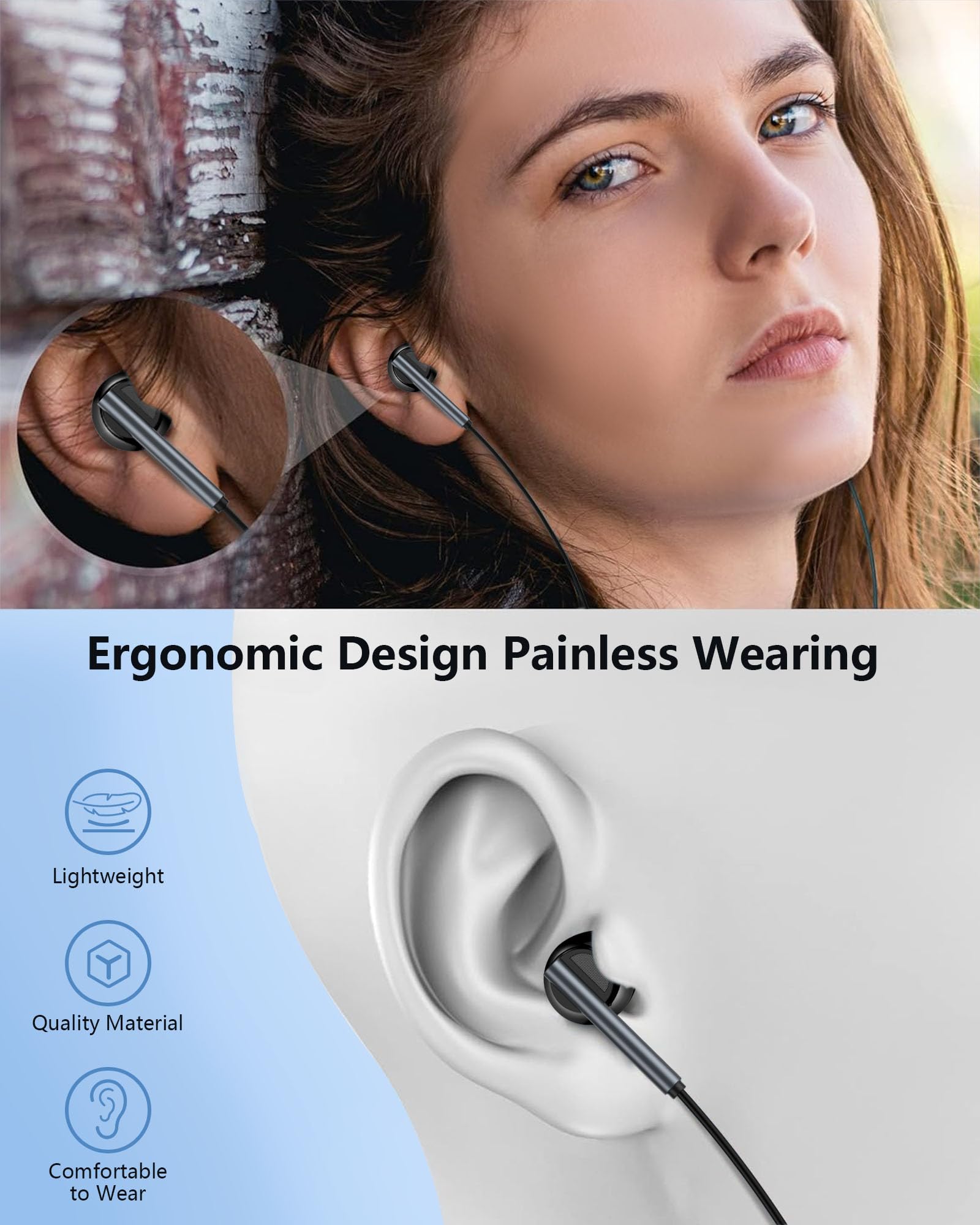2 Pack USB C Wired Headphones with Microphone - AILKIN in-Ear Earbuds for iPhone 16/15 Pro Max, Samsung Galaxy S25/S24 Ultra, Google Pixel 9 - Perfect for Gaming, Work Calls & Commuting
