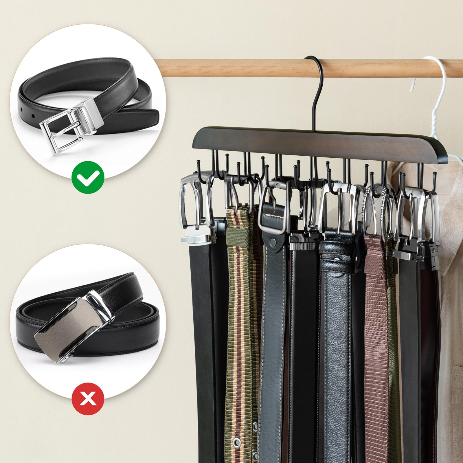 Mkono 14-Hook Wooden Bra Hanger - 360° Rotating Closet Organizer for Tank Tops, Belts, Sports Bras, Ties & Scarves | Space Saving Storage Solution for Home, Apartment & Dorm | Perfect for Small Closets, Laundry Rooms & Travel Organization