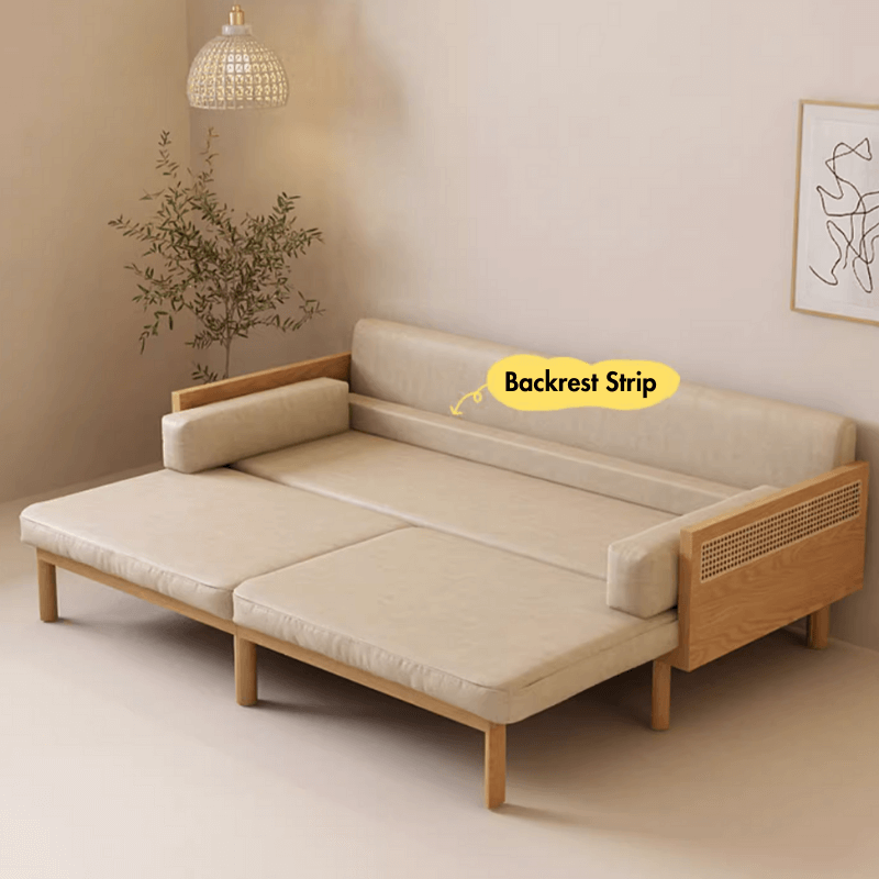 Leather & Wooden Upholstered Convertible Sofa Bed - Full Size Sleeper Sofa with Smoky Finish | Perfect for Small Apartments, Guest Rooms & Home Offices