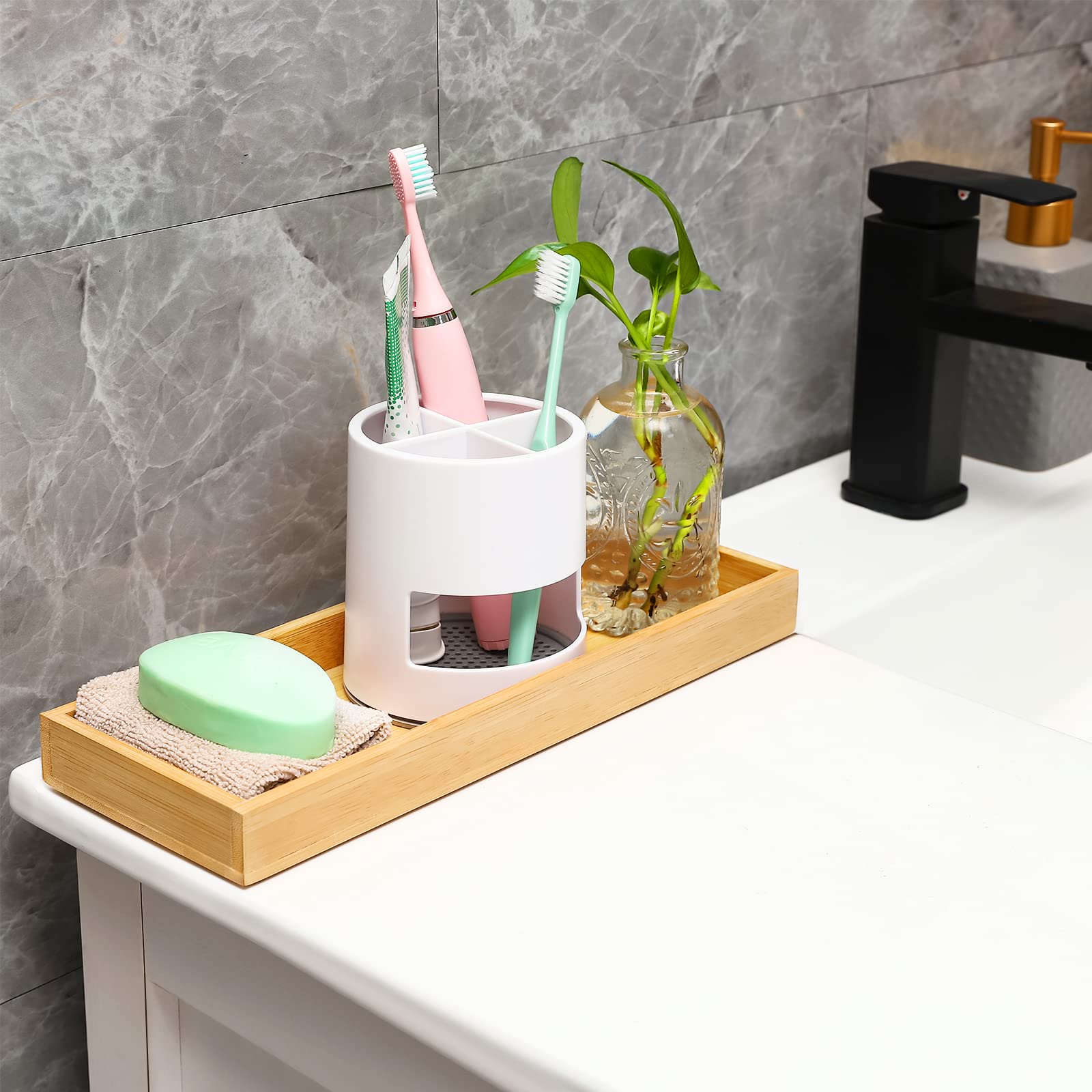 Non-Slip Vanity Tray & Butt Box - Rustic Bathroom Organizer for Toilet Tank & Countertop - Decorative Storage Tray for Makeup, Jewelry, Keys (Yellow, 4.6
