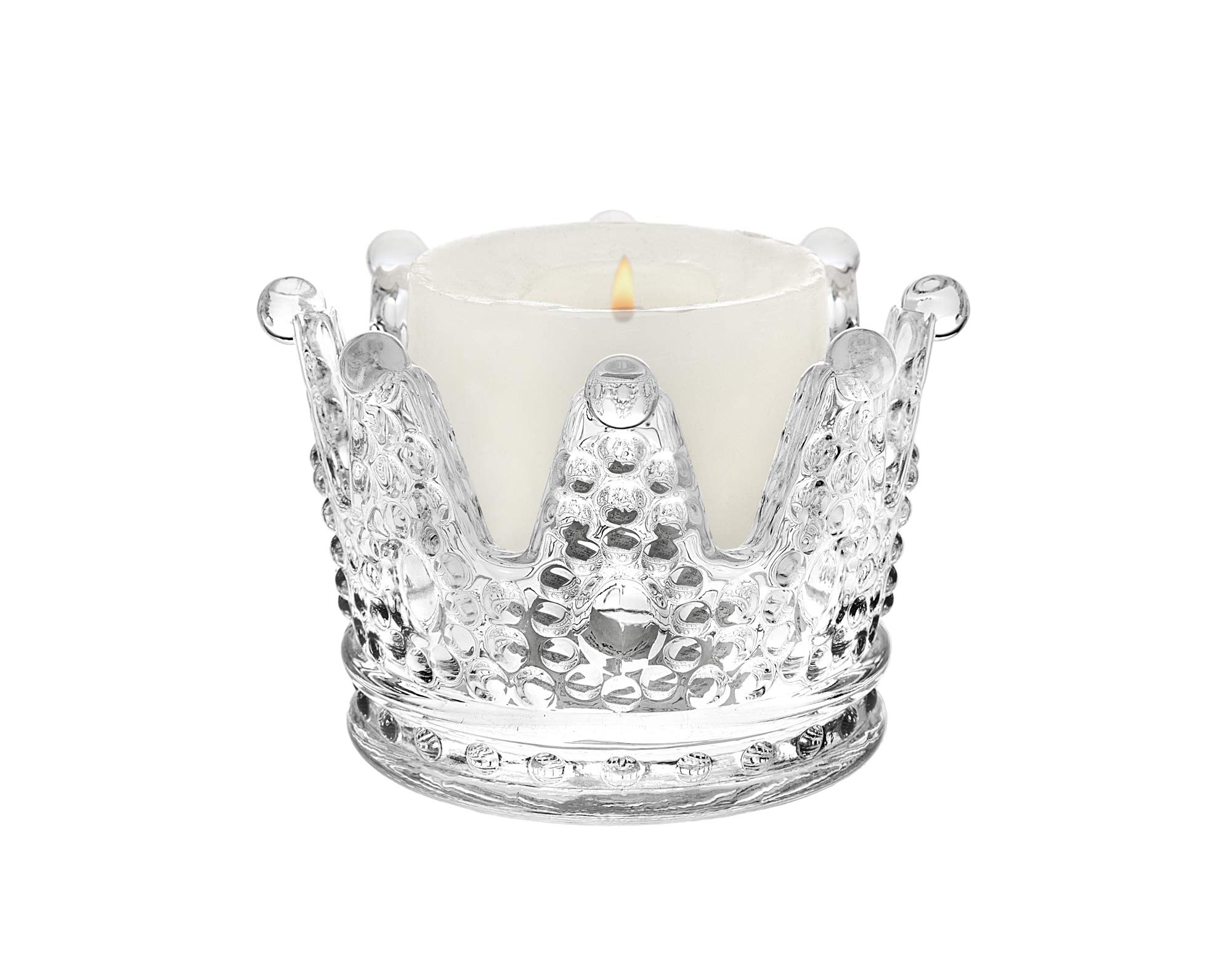 STUDIO SILVERSMITHS Glass Crown Pillar Candle Holder - Elegant Home Decor for Weddings, Dining Tables & Romantic Ambiance