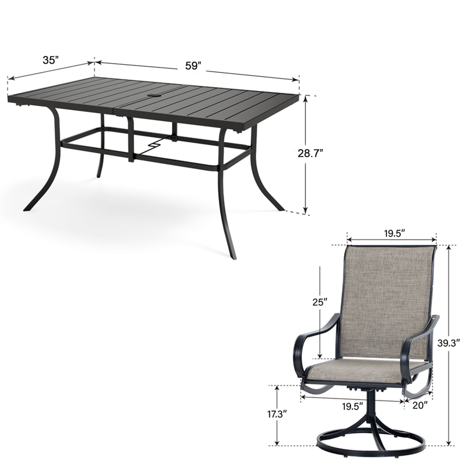 PHI VILLA 8-Piece Patio Dining Set with 13ft Umbrella, Textilene Swivel Chairs & Steel Table - Outdoor Furniture for Backyard, Poolside, and Garden Relaxation