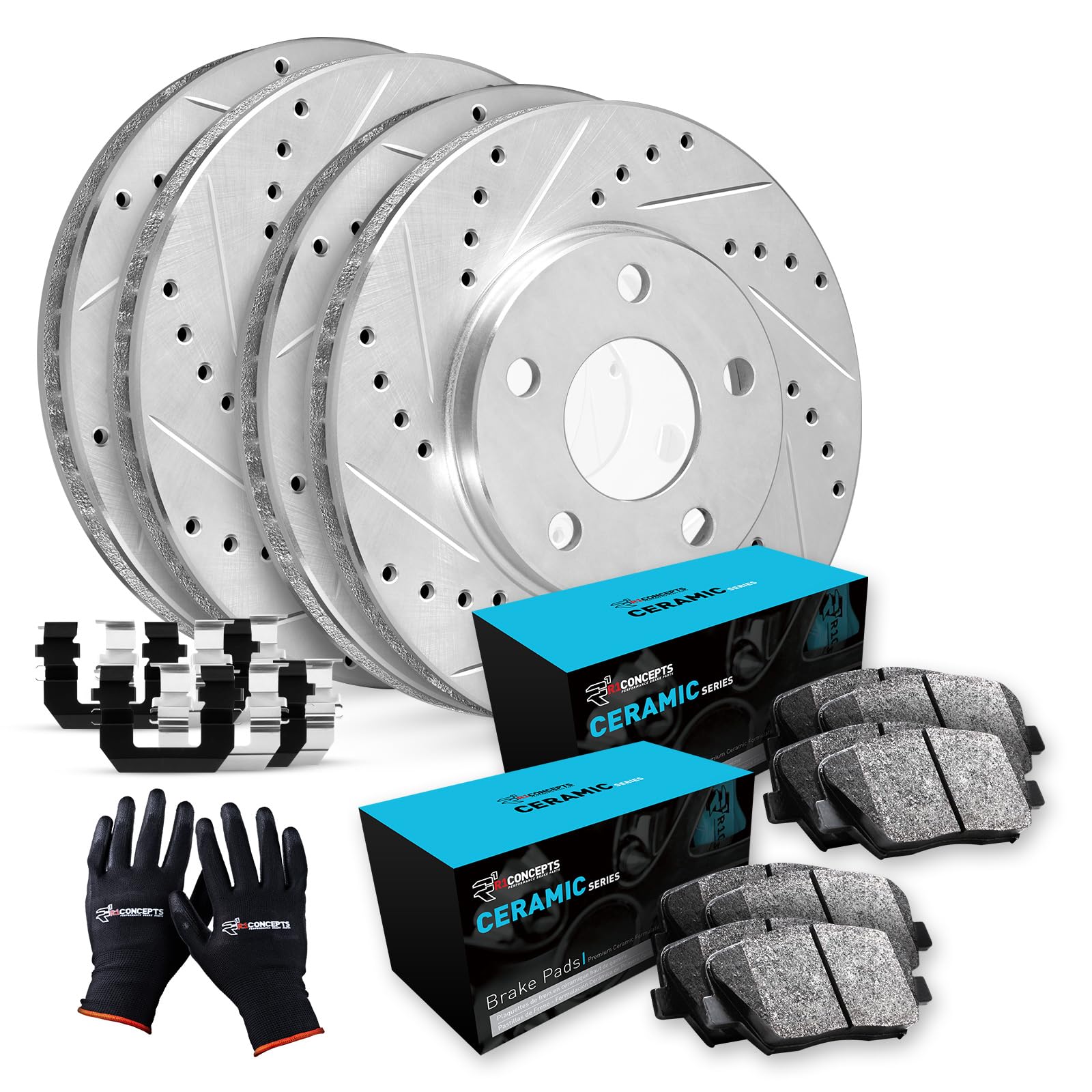 R1 Concepts Premium Ceramic Brake Pads and Rotors Kit - Front & Rear Brake System with Hardware - Fits 2002-2004 Acura RL - Perfect for Daily Driving, Highway Commuting & Performance Upgrades